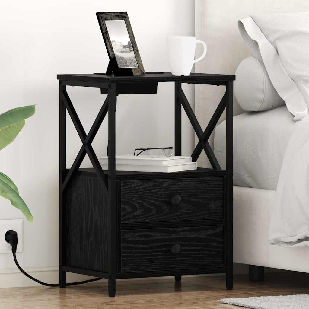 Nachttisch 2 stk. Schwarz Eichen-Optik 40 x 31 x 60 cm