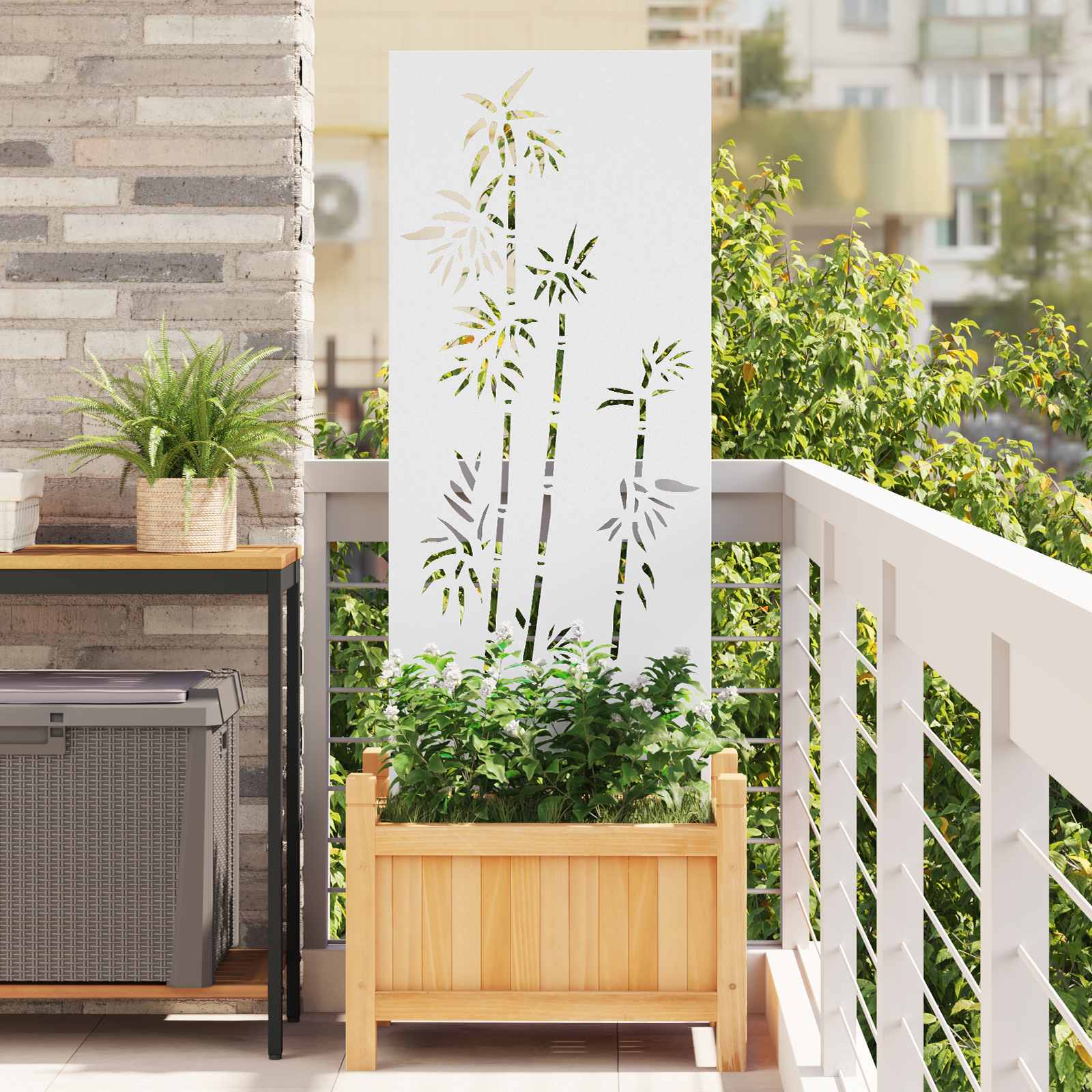 Garten Sichtschutz-Leinwand Floral Weiß 50 x 140 cm