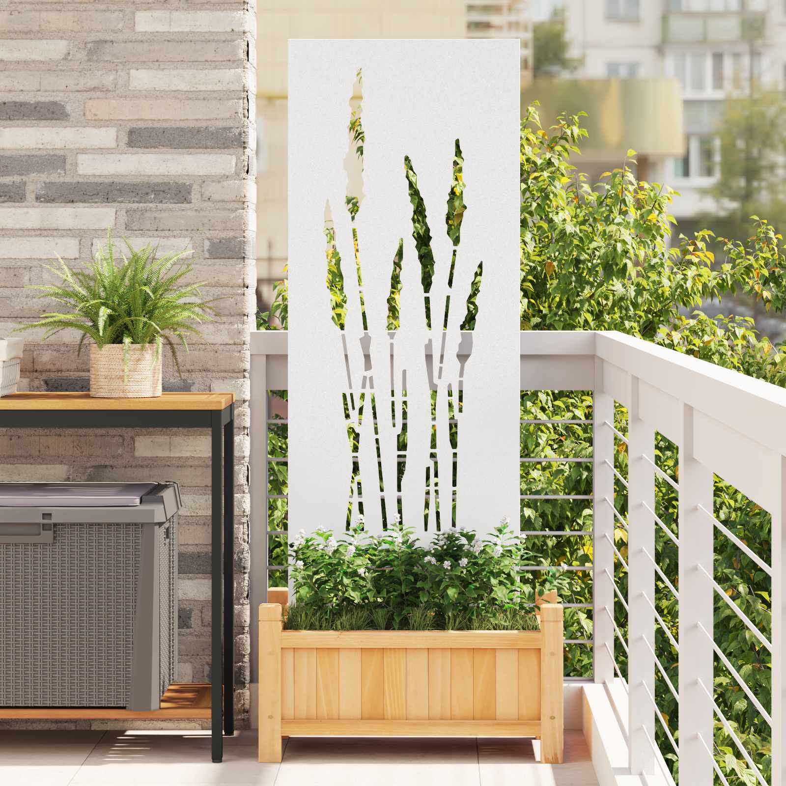 Garten Sichtschutz-Leinwand Floral Weiß 50 x 140 cm