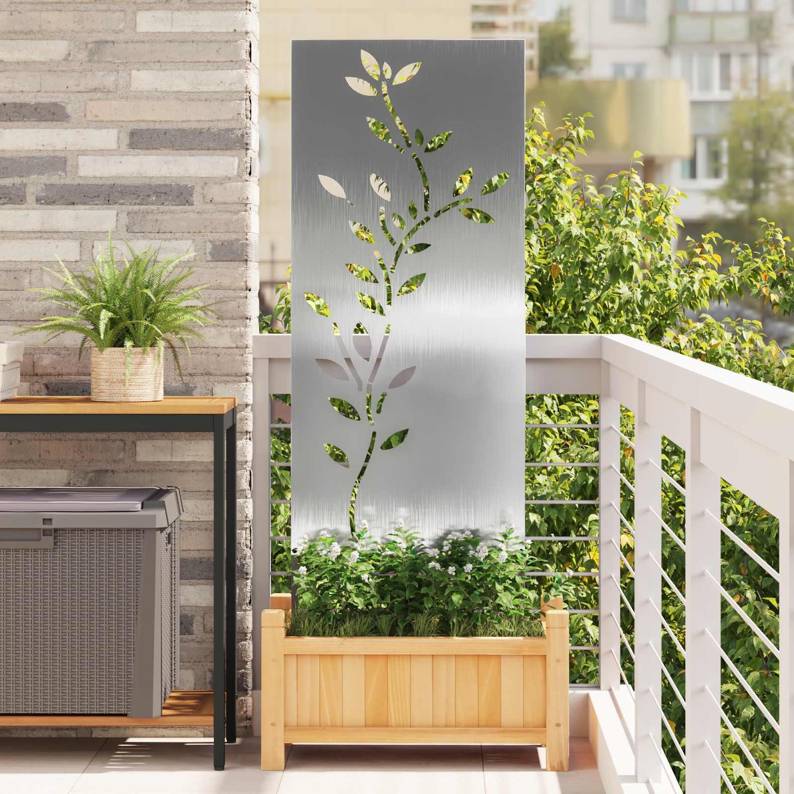 Garten Sichtschutz-Leinwand Floral Silber 50 x 140 cm Edelstahl