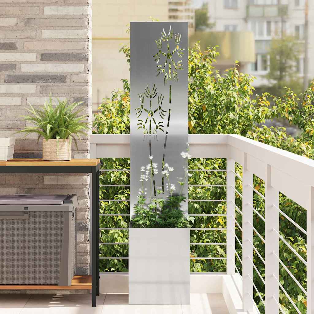 Garten Sichtschutz-Leinwand Floral Silber 32 x 32 x 150 cm
