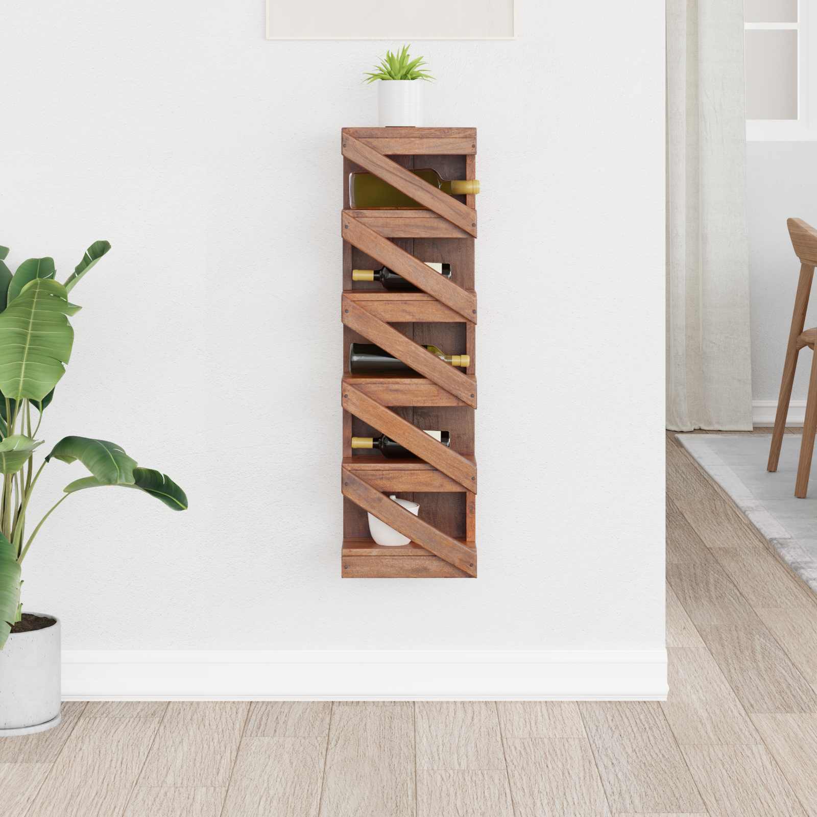 Weinregal Natur 24 x 14 x 80 cm Massives Mahagoni Holz