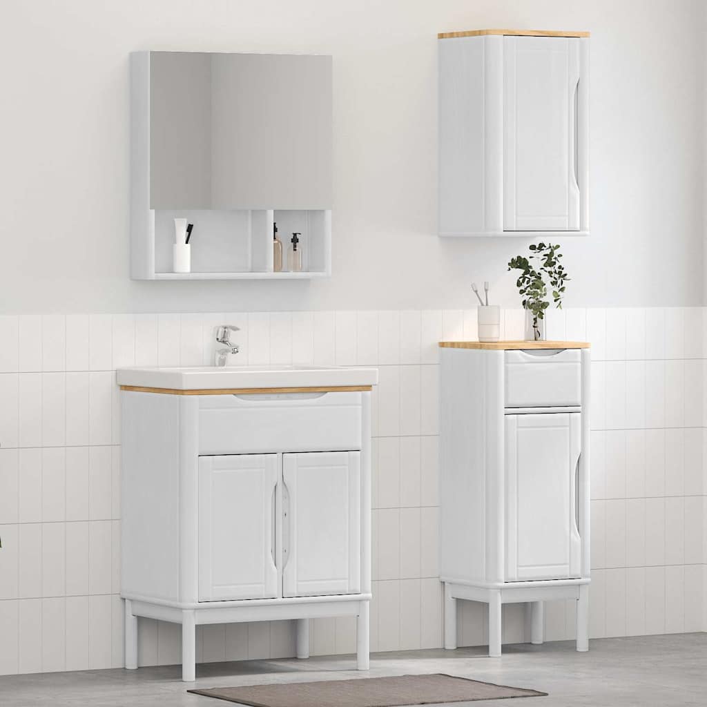 Badezimmermöbel-Set FLORO 3 Stk. Weiß Massives Kiefernholz