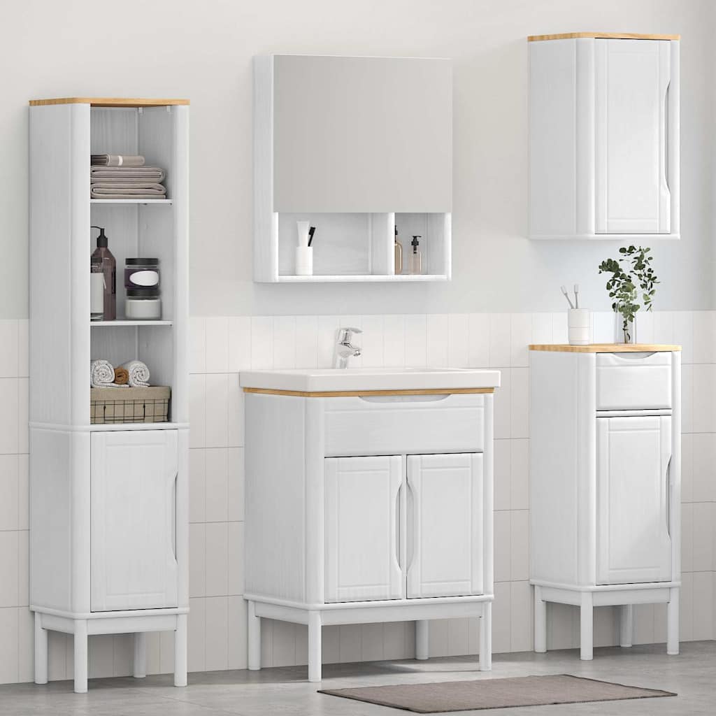 Badezimmermöbel-Set FLORO 4 Stk. Weiß Massives Kiefernholz