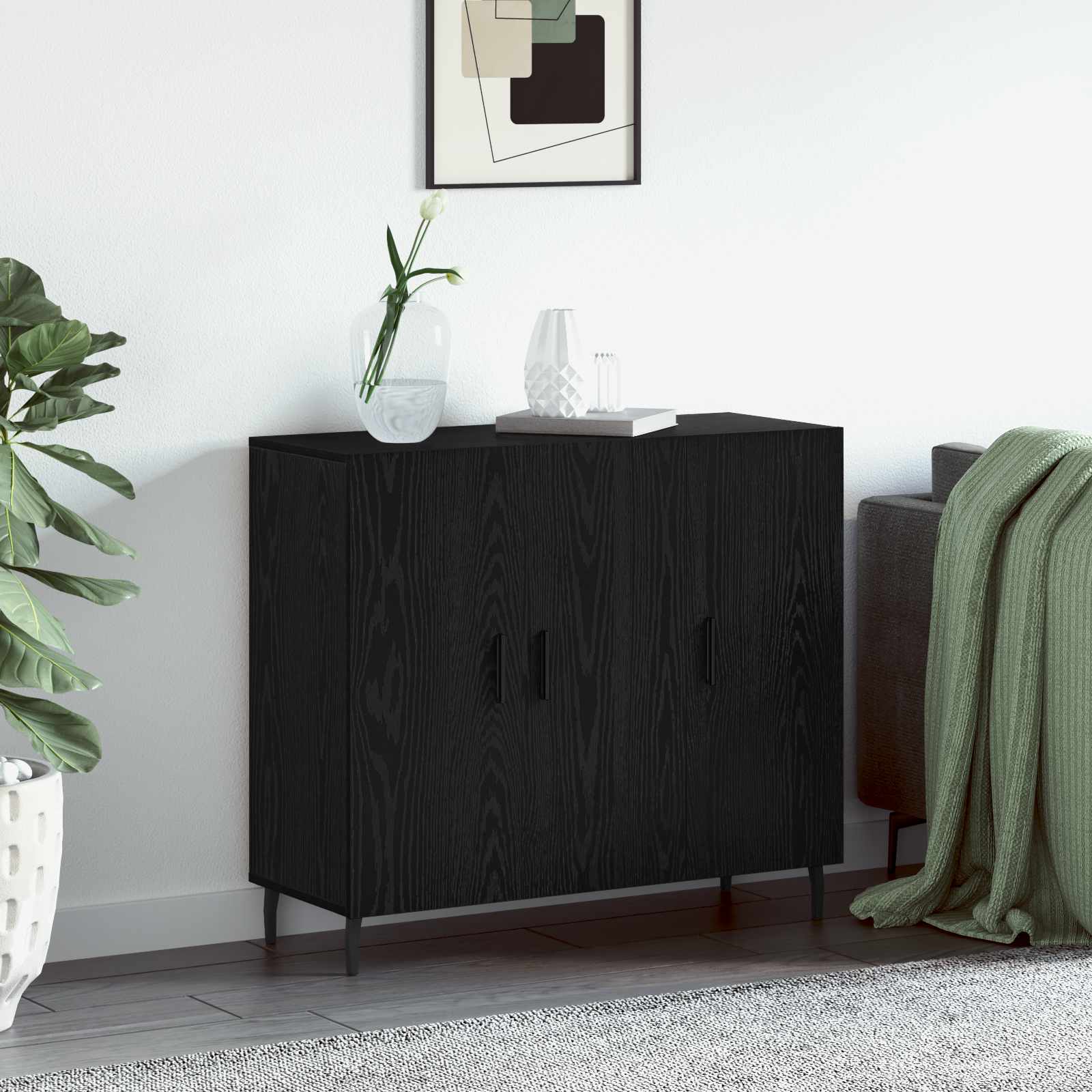 Sideboard Schwarz Eichen-Optik 90 x 34 x 80 cm Holzwerkstoff