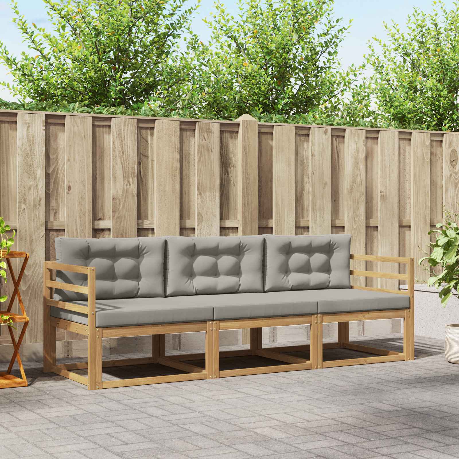 Outdoor-Sofagarnitur 3 stk. Weiß und Hellgrau Polyester