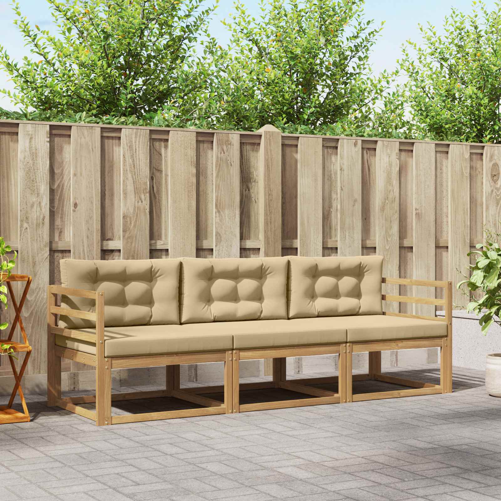 Outdoor-Sofagarnitur 3 stk. Weiß und Beige Polyester