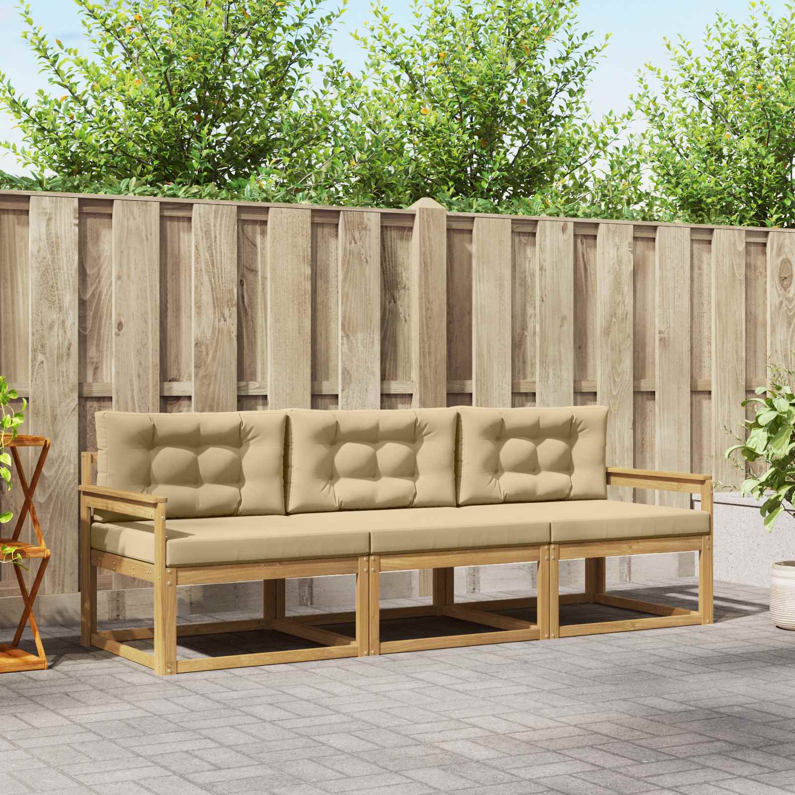 Outdoor-Sofagarnitur 3 stk. Weiß und Beige Polyester