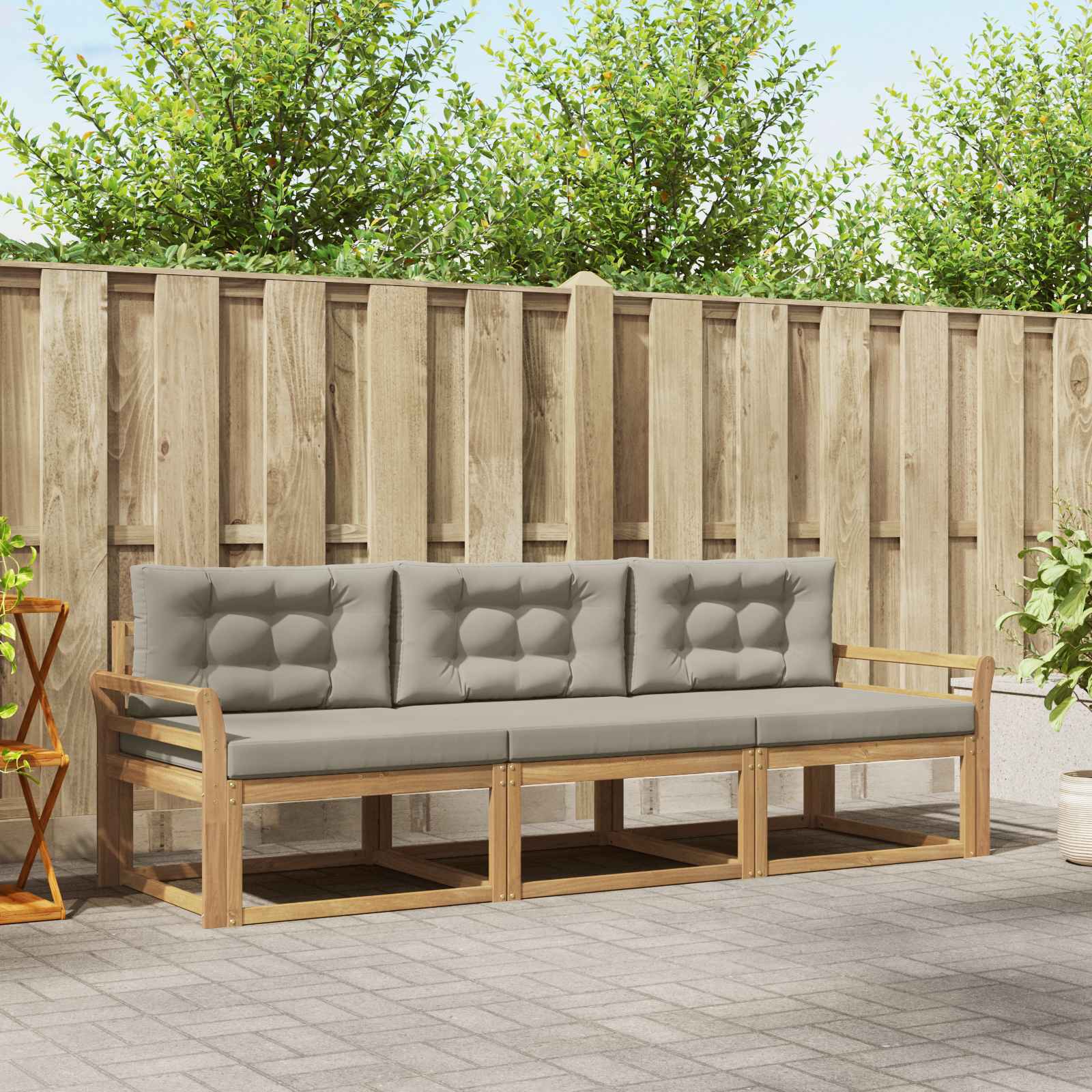 Outdoor-Sofagarnitur 3 stk. Weiß und Hellgrau Polyester