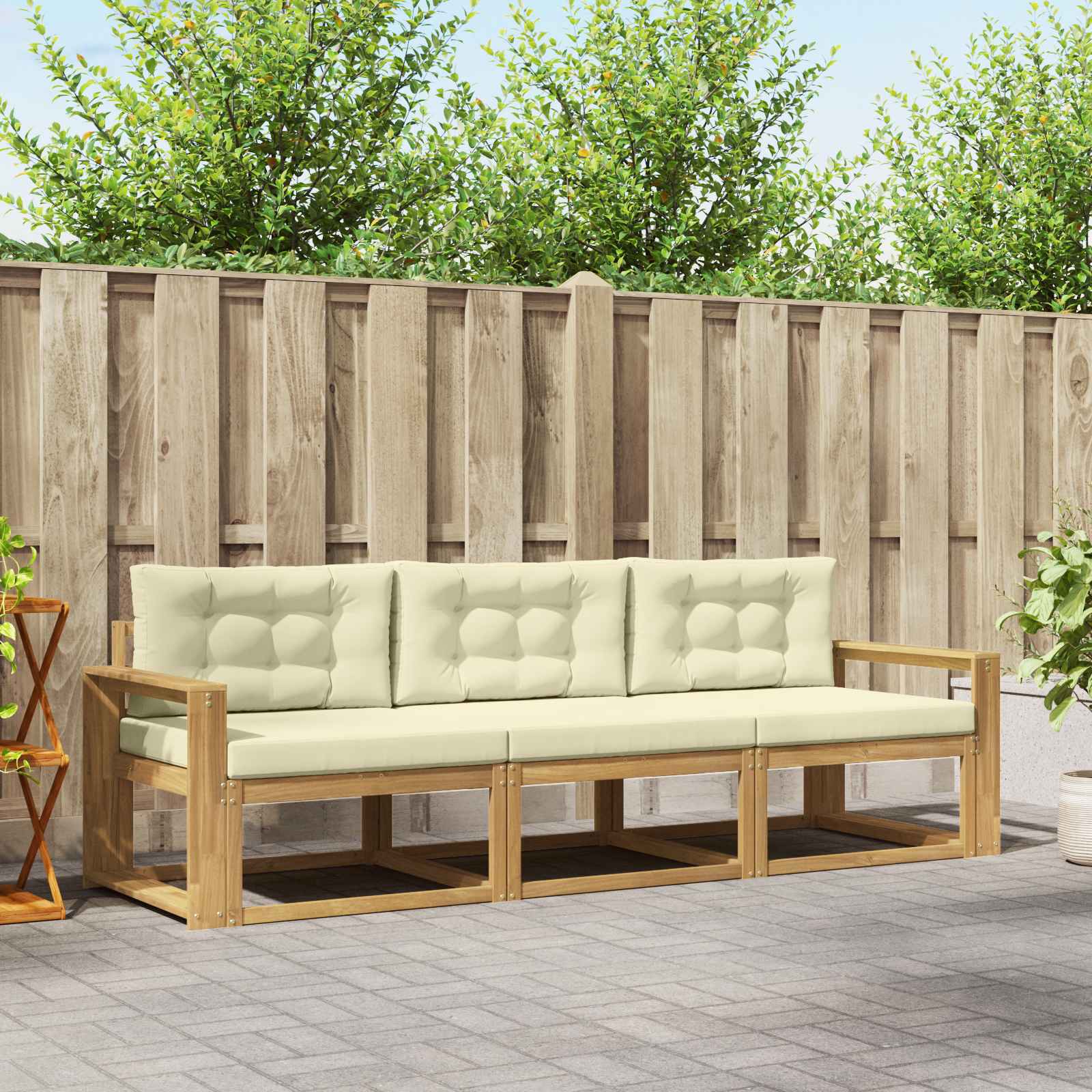 Outdoor-Sofagarnitur 3 stk. Weiß und Creme Polyester