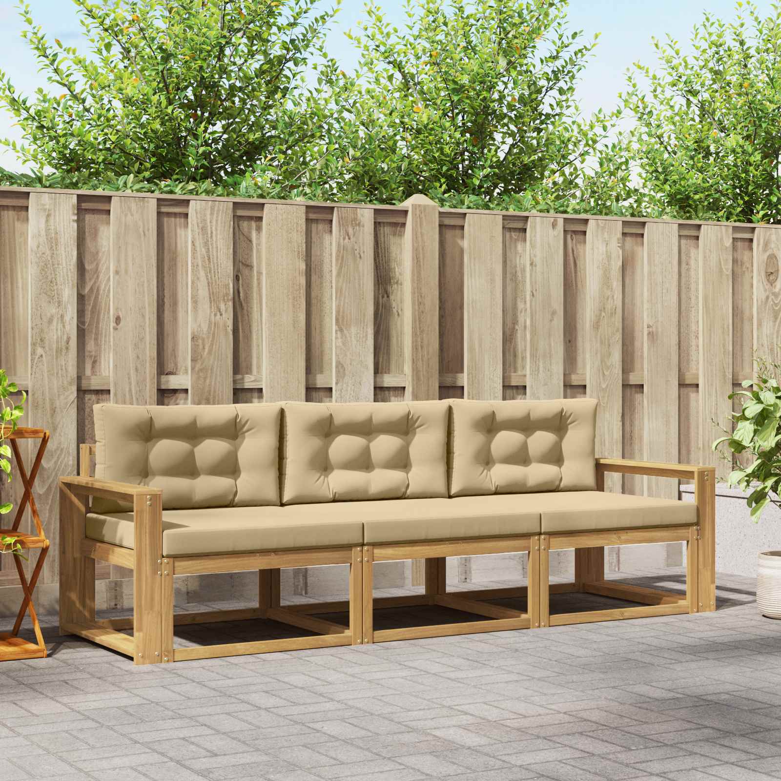 Outdoor-Sofagarnitur 3 stk. Weiß und Beige Polyester