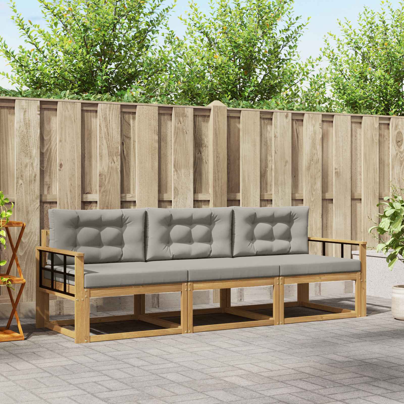 Outdoor-Sofagarnitur 3 stk. Weiß und Hellgrau Polyester