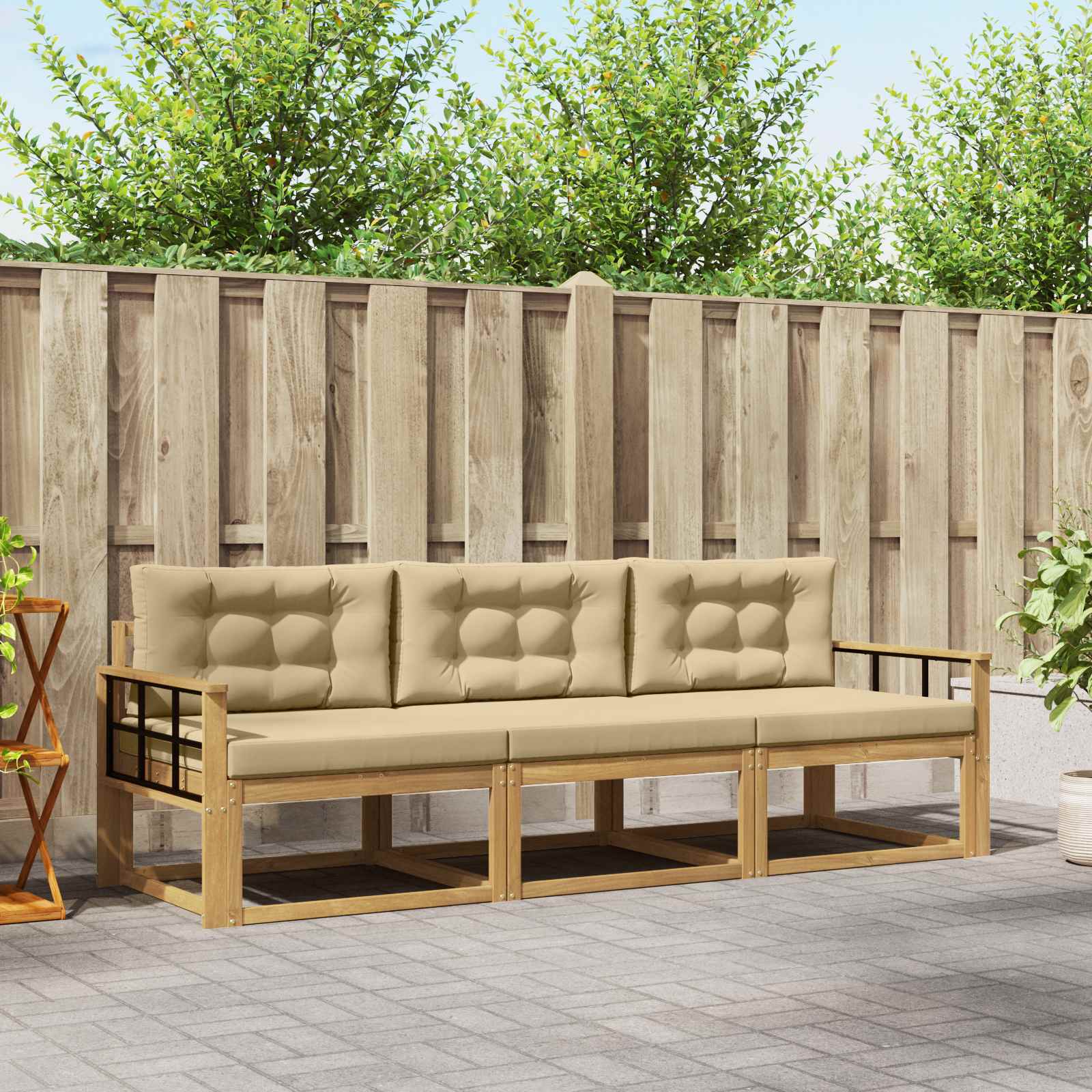 Outdoor-Sofagarnitur 3 stk. Weiß und Beige Polyester