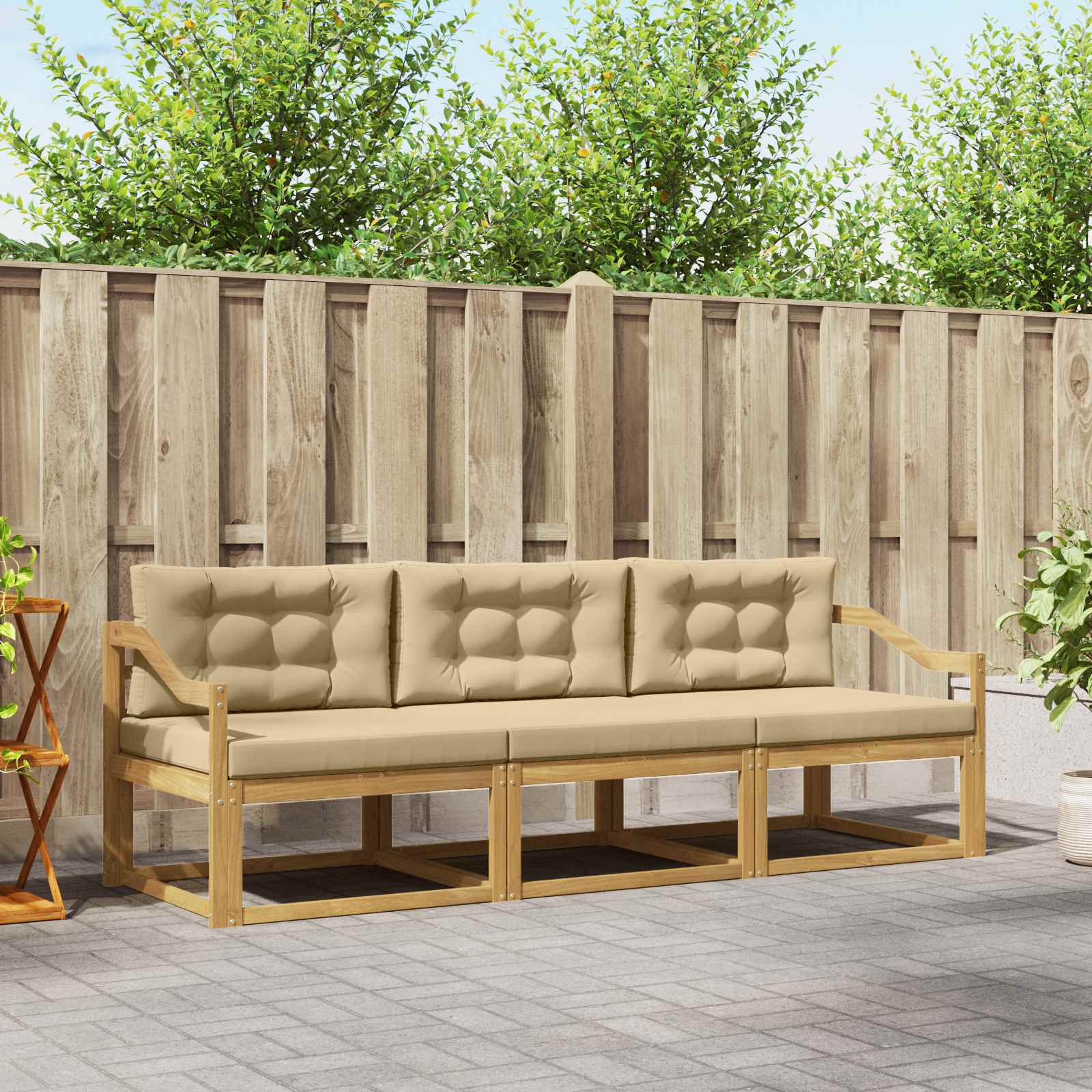 Outdoor-Sofagarnitur 3 stk. Weiß und Beige Polyester