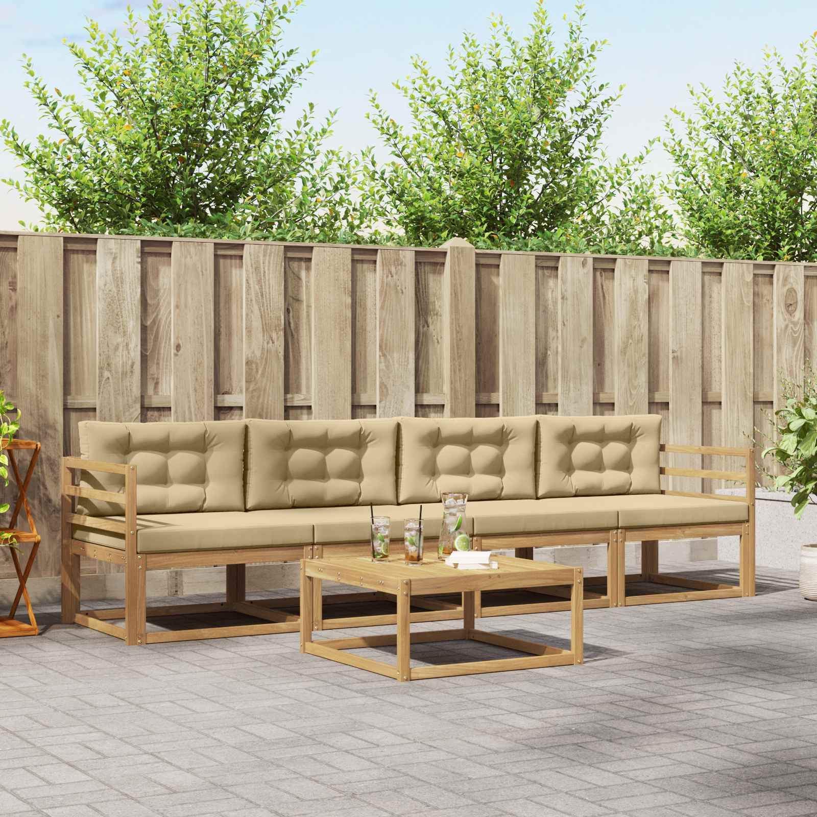 Outdoor-Sofagarnitur 4 stk. Weiß und Beige