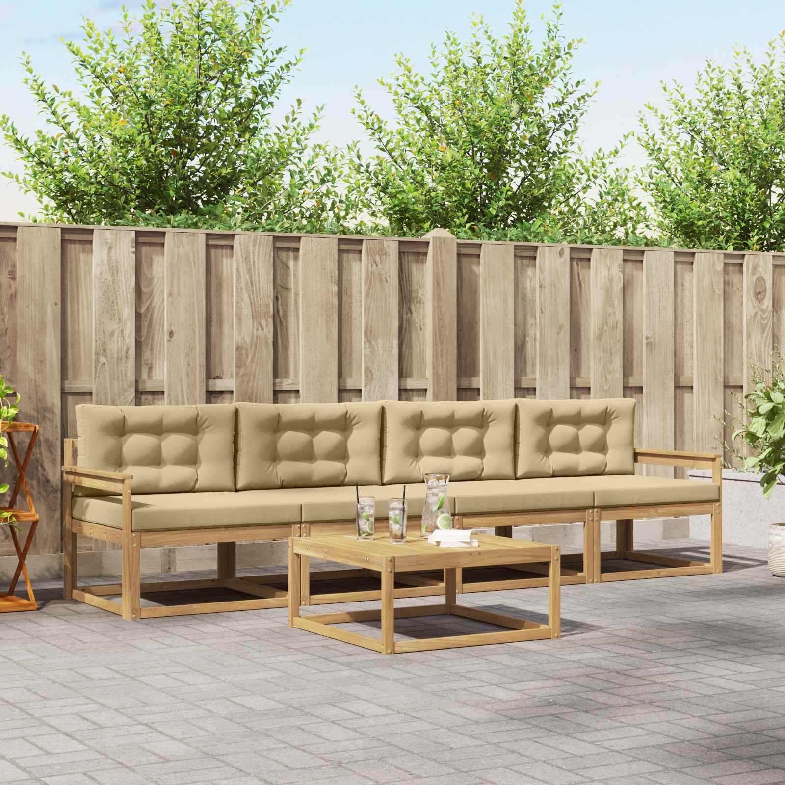 Outdoor-Sofagarnitur 4 stk. Weiß und Beige