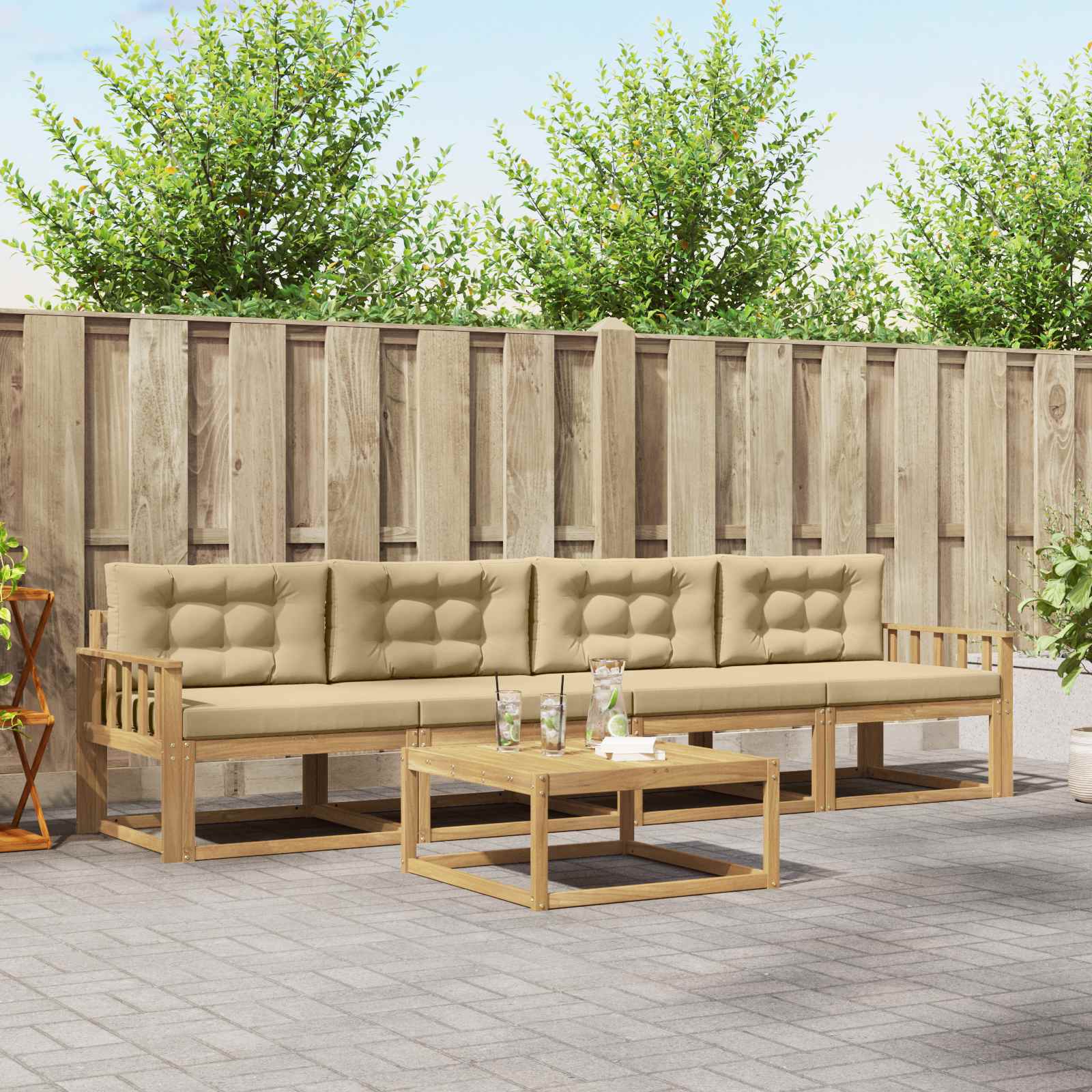 Outdoor-Sofagarnitur 4 stk. Weiß und Beige
