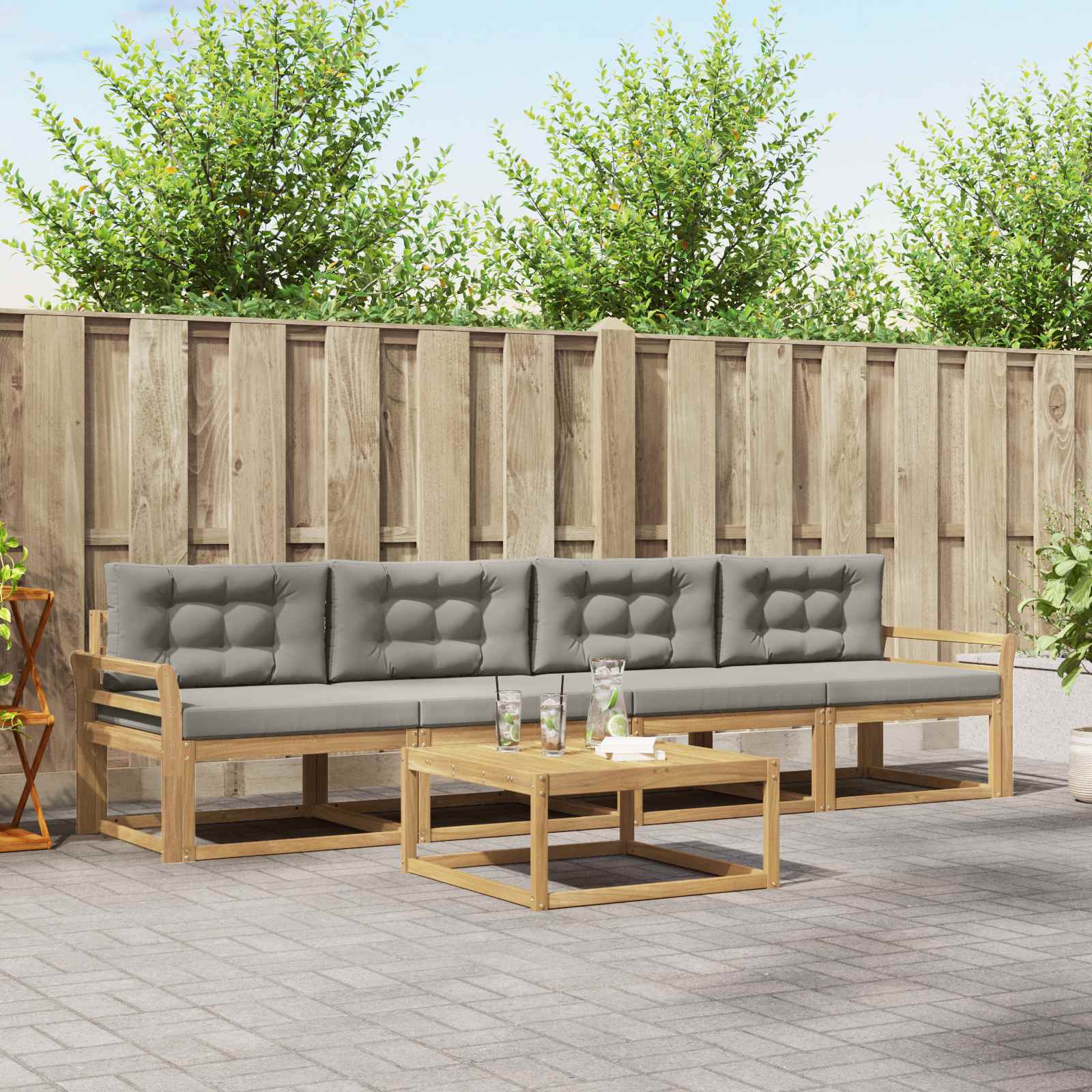 Outdoor-Sofagarnitur 4 stk. Weiß und Hellgrau