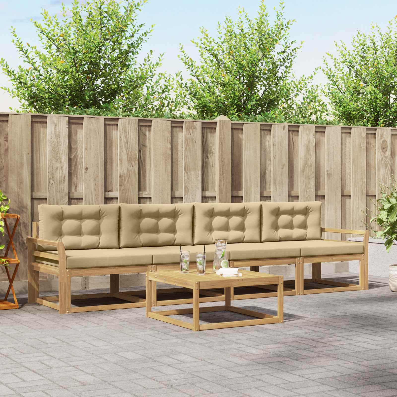 Outdoor-Sofagarnitur 4 stk. Weiß und Beige