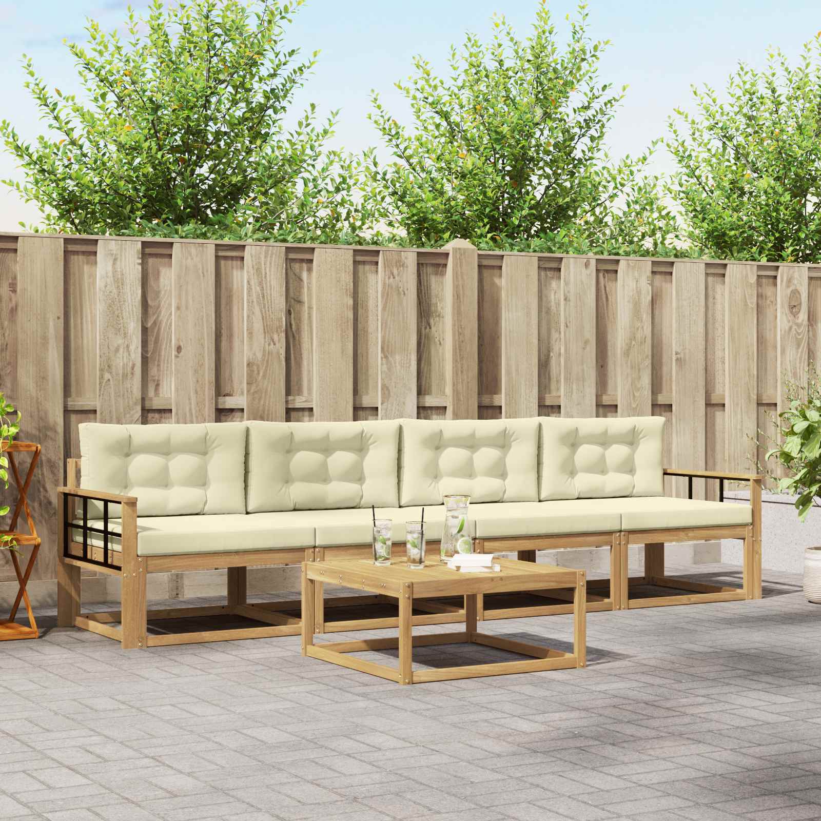 Outdoor-Sofagarnitur 4 stk. Weiß und Creme