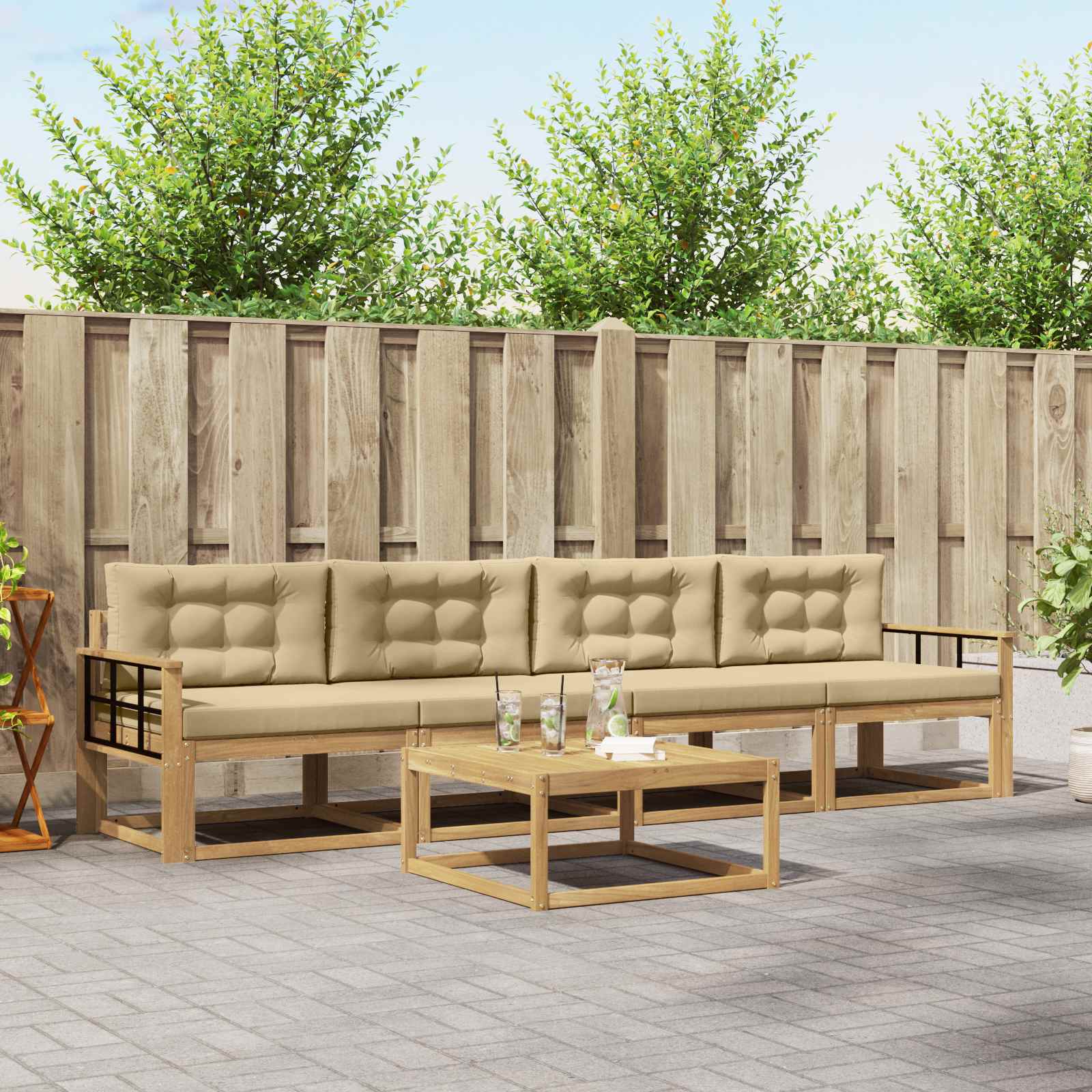 Outdoor-Sofagarnitur 4 stk. Weiß und Beige