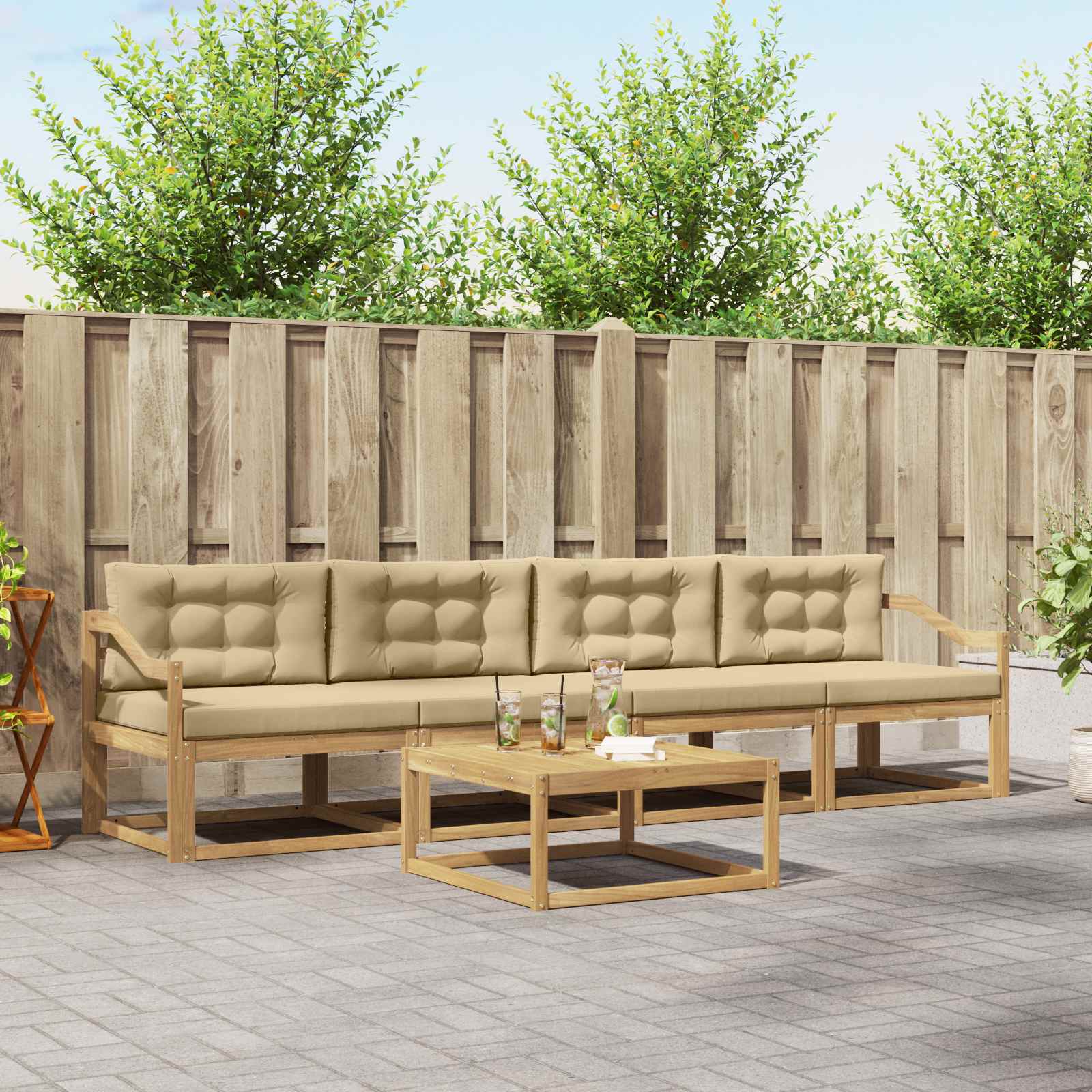 Outdoor-Sofagarnitur 4 stk. Weiß und Beige