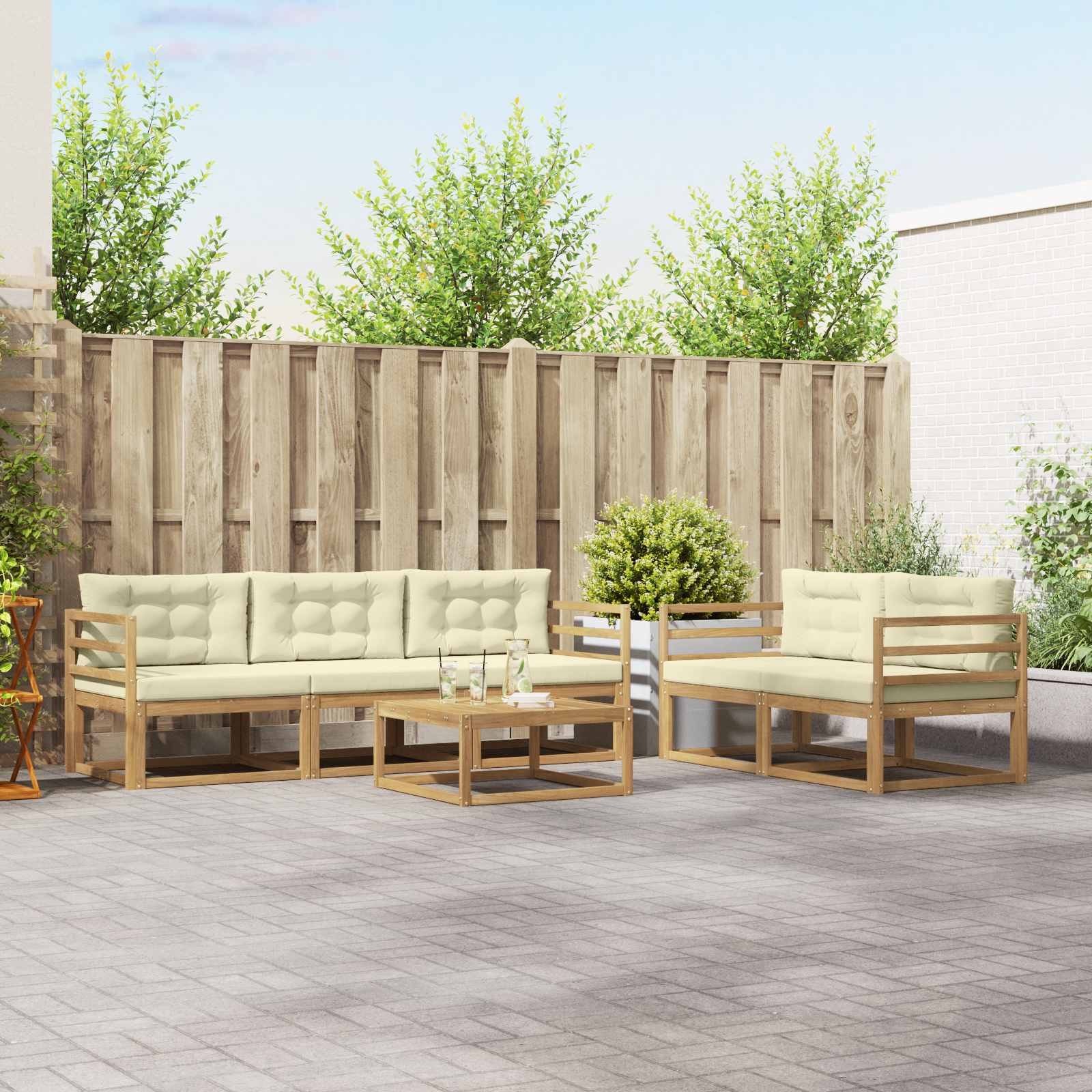 Outdoor-Sofagarnitur 6 stk. Weiß und Creme
