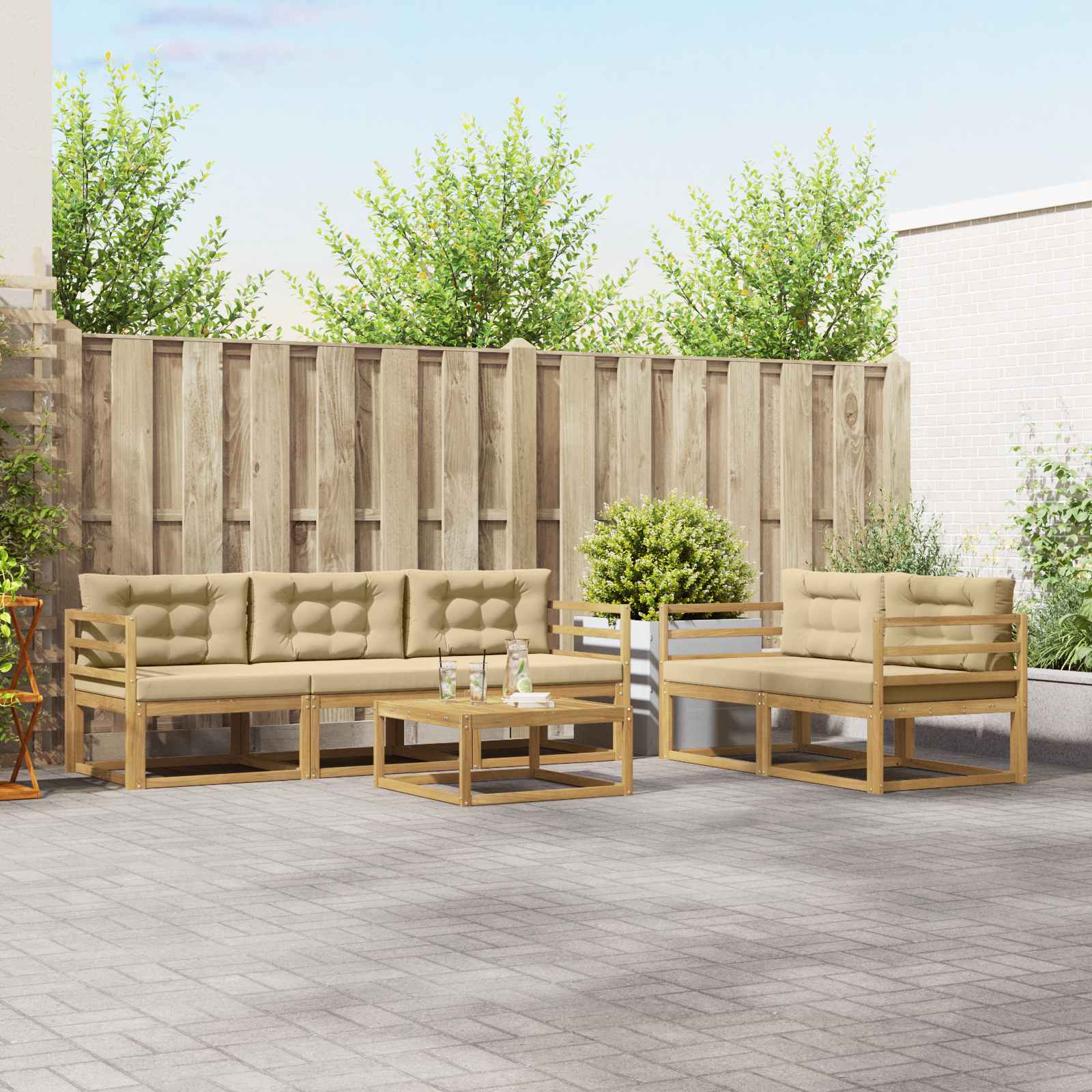 Outdoor-Sofagarnitur 6 stk. Weiß und Beige