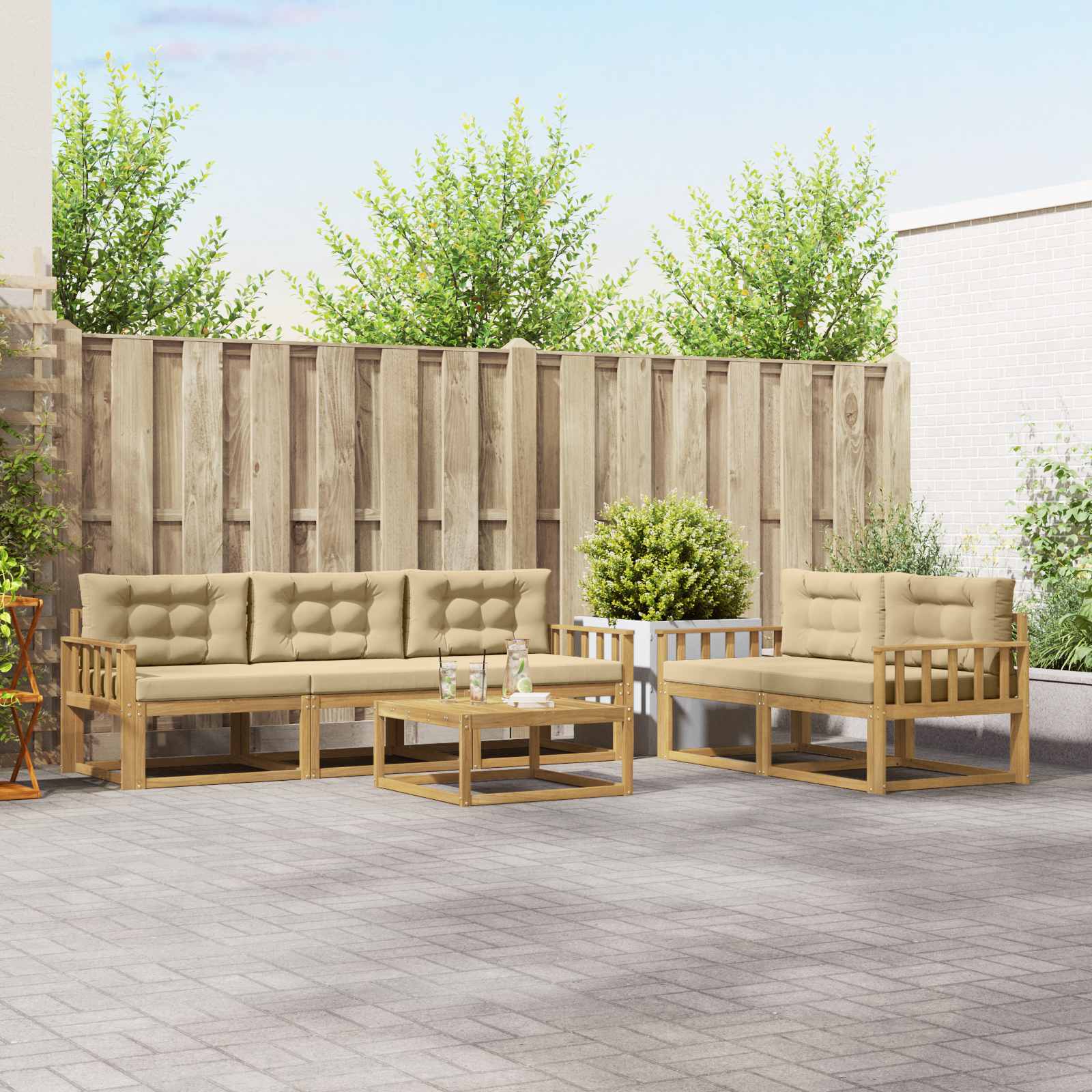 Outdoor-Sofagarnitur 6 stk. Weiß und Beige