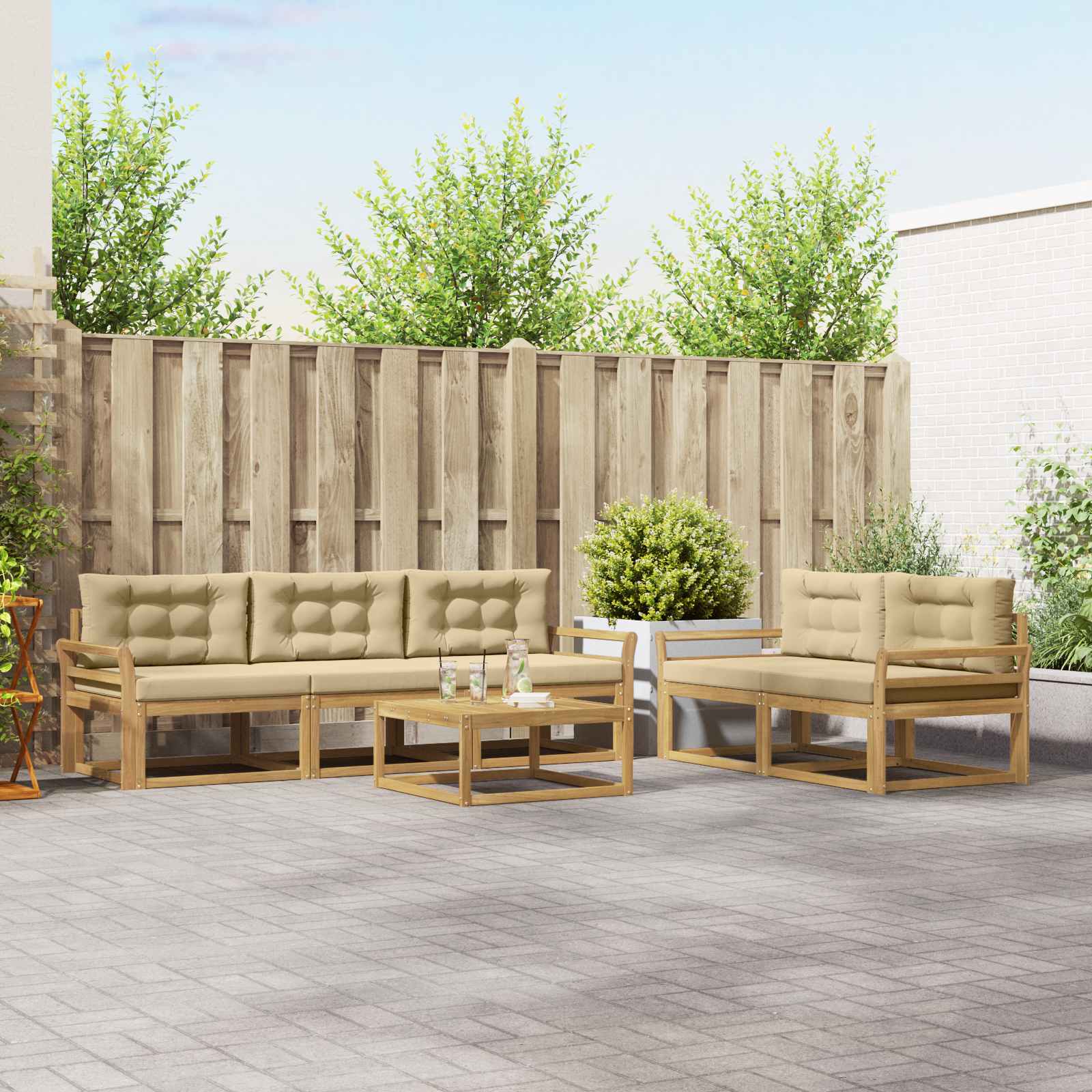 Outdoor-Sofagarnitur 6 stk. Weiß und Beige