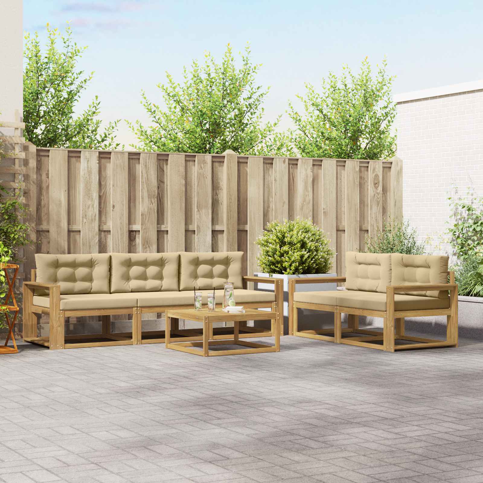 Outdoor-Sofagarnitur 6 stk. Weiß und Beige
