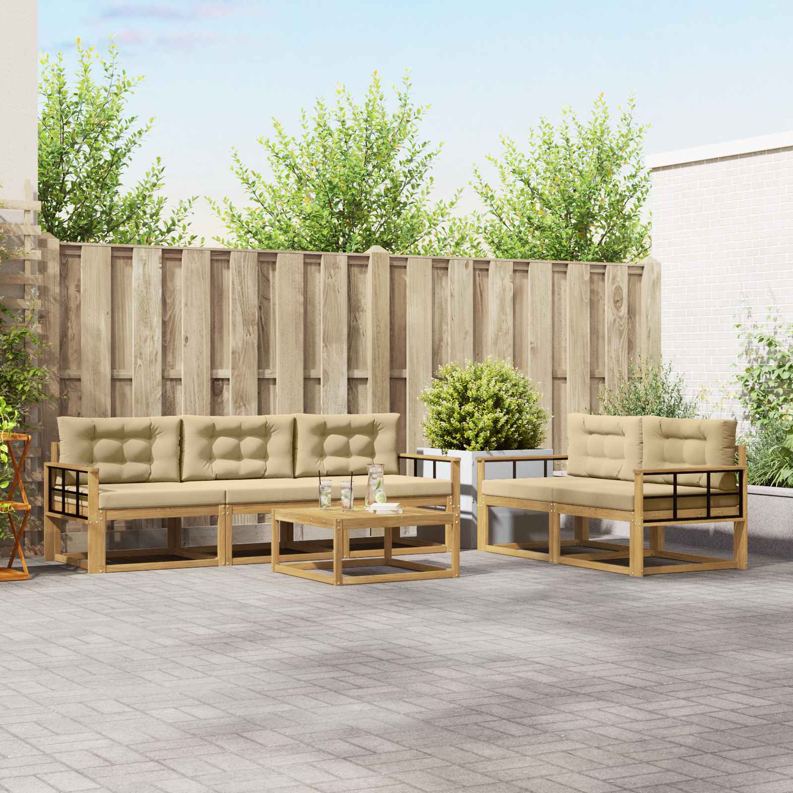 Outdoor-Sofagarnitur 6 stk. Weiß und Beige