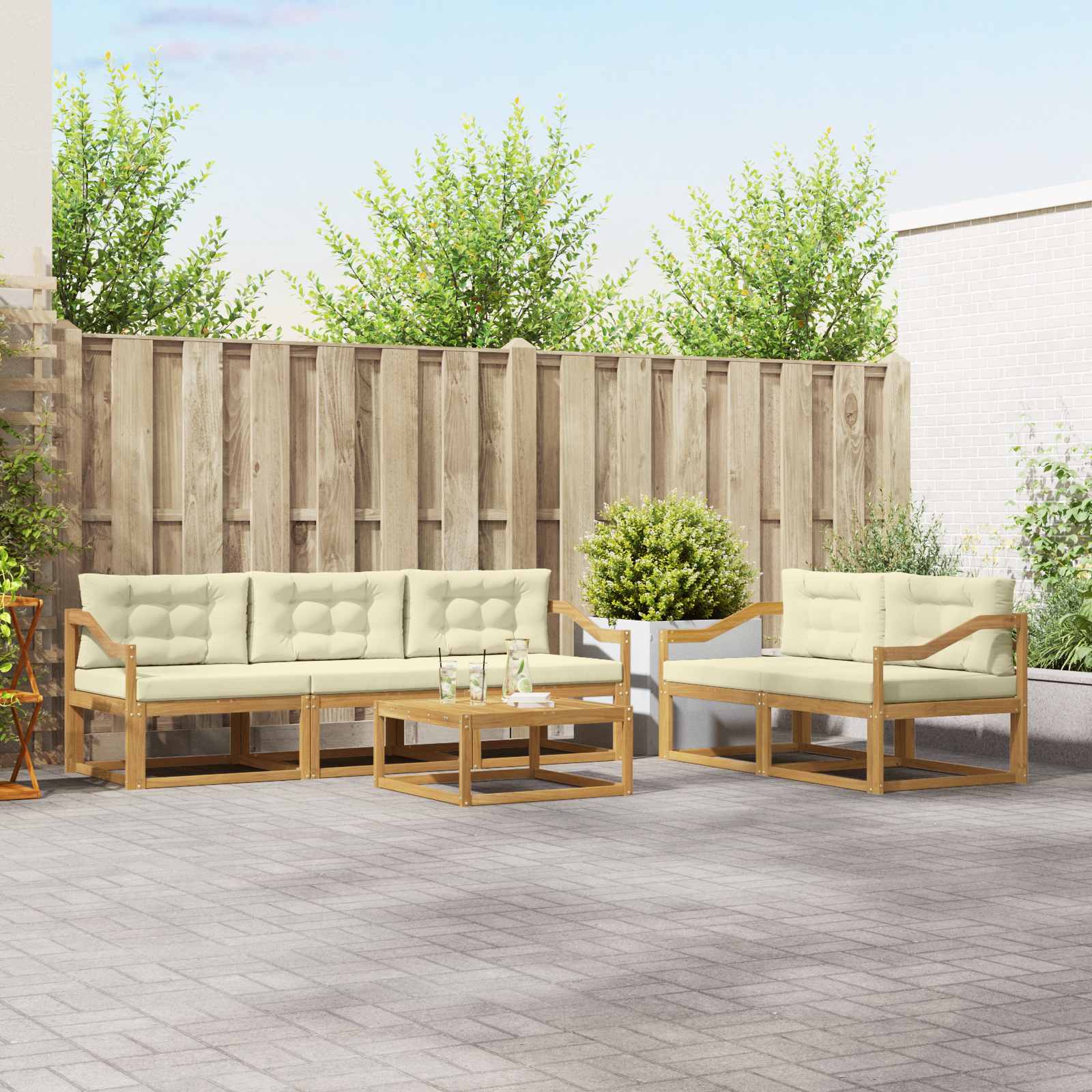 Outdoor-Sofagarnitur 6 stk. Weiß und Creme