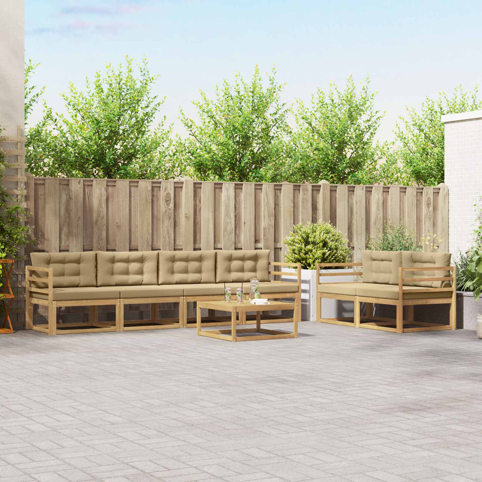 Outdoor-Sofagarnitur 6 stk. Weiß und Beige