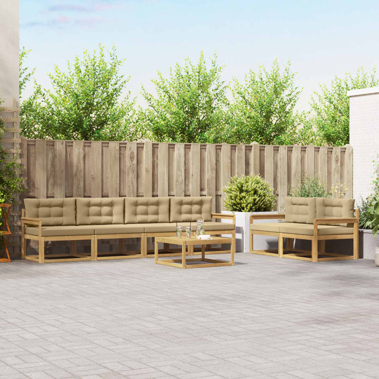 Outdoor-Sofagarnitur 6 stk. Weiß und Beige