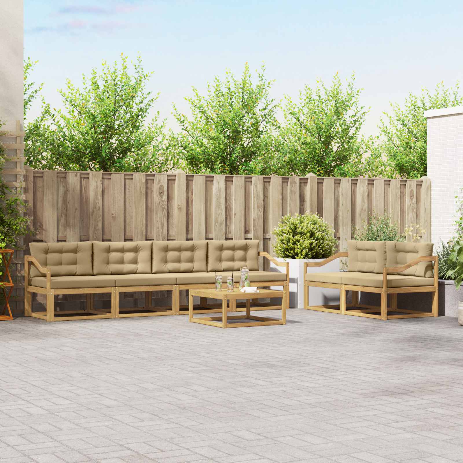 Outdoor-Sofagarnitur 6 stk. Weiß und Beige