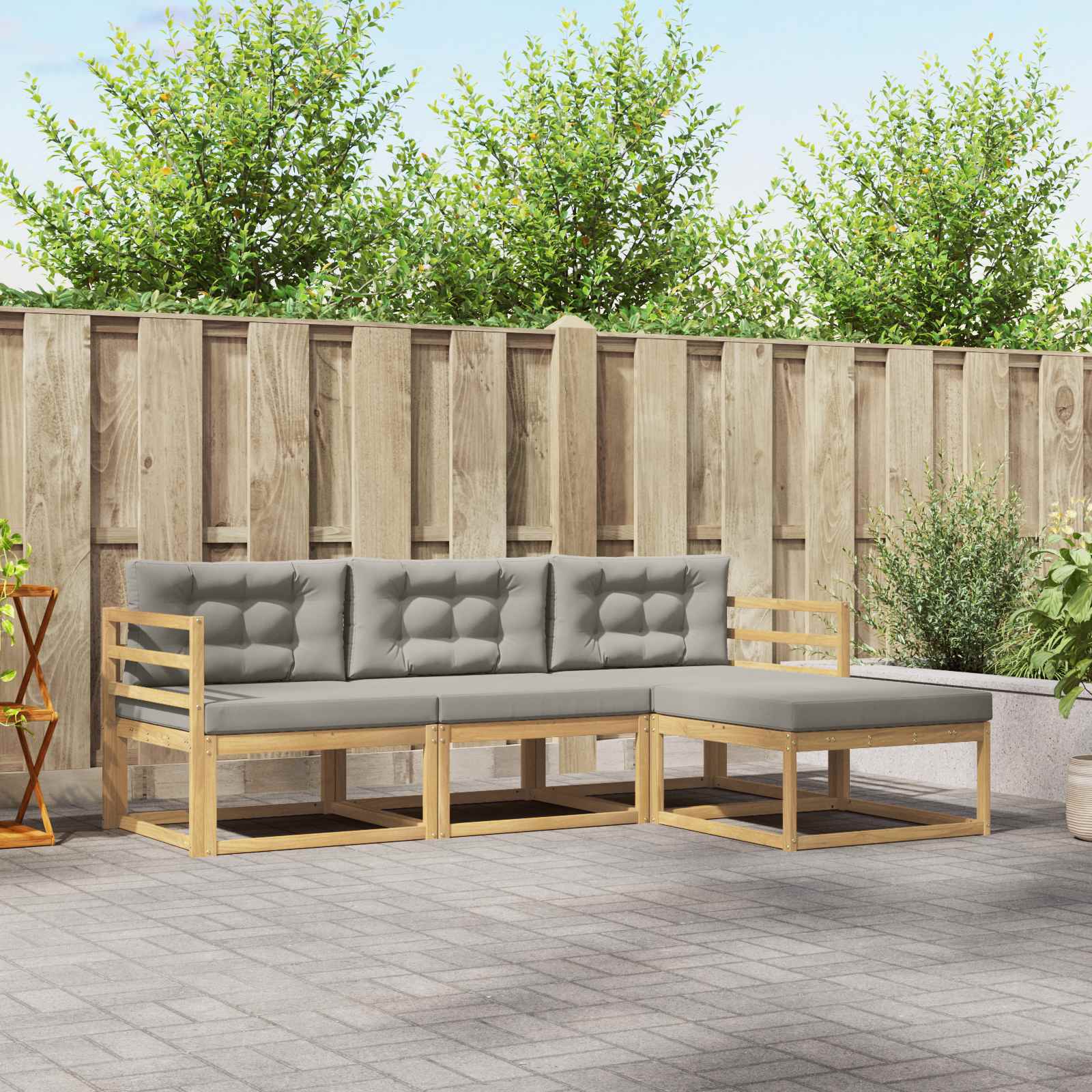 Outdoor-Sofagarnitur 4 stk. Weiß und Hellgrau Polyester