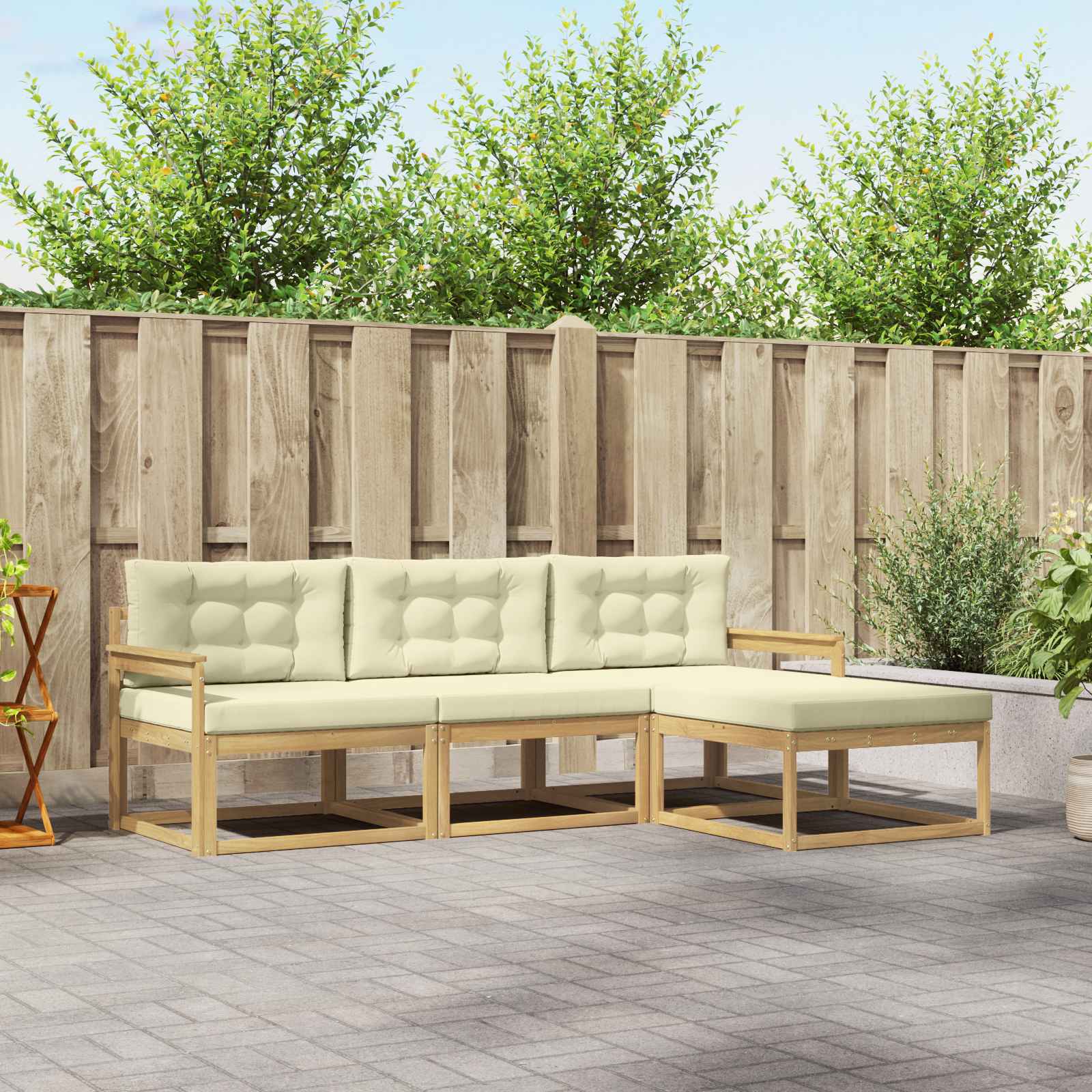 Outdoor-Sofagarnitur 4 stk. Weiß und Creme Polyester