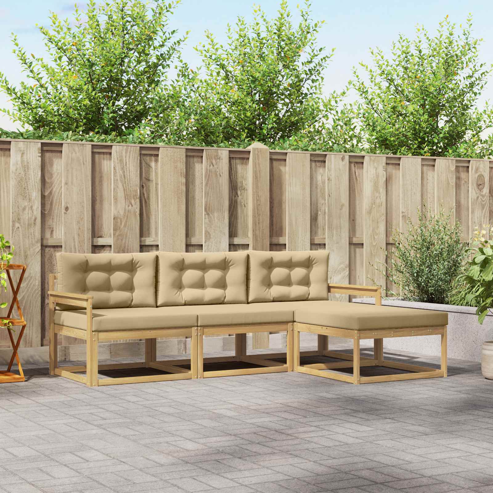 Outdoor-Sofagarnitur 4 stk. Weiß und Beige Polyester