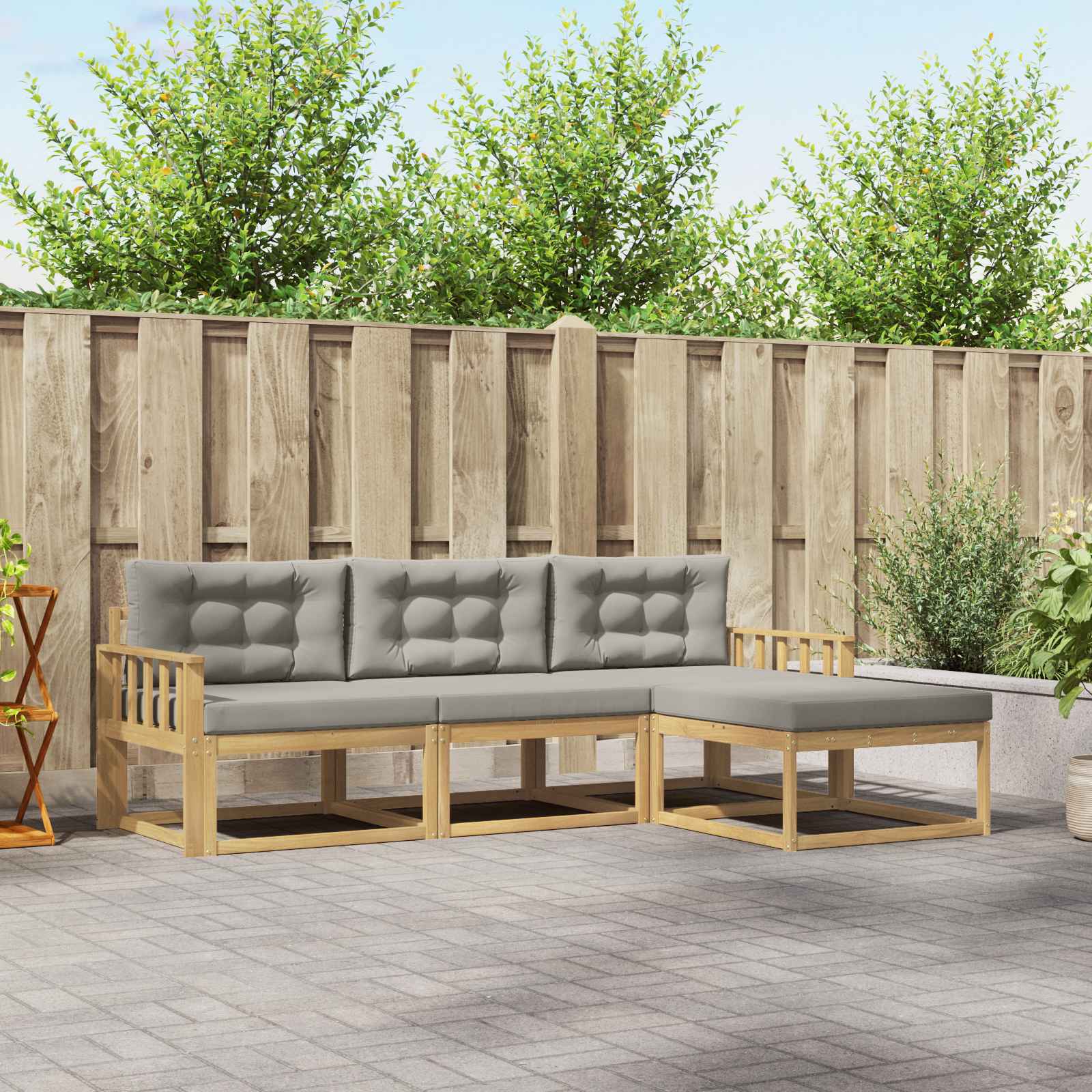 Outdoor-Sofagarnitur 4 stk. Weiß und Hellgrau Polyester