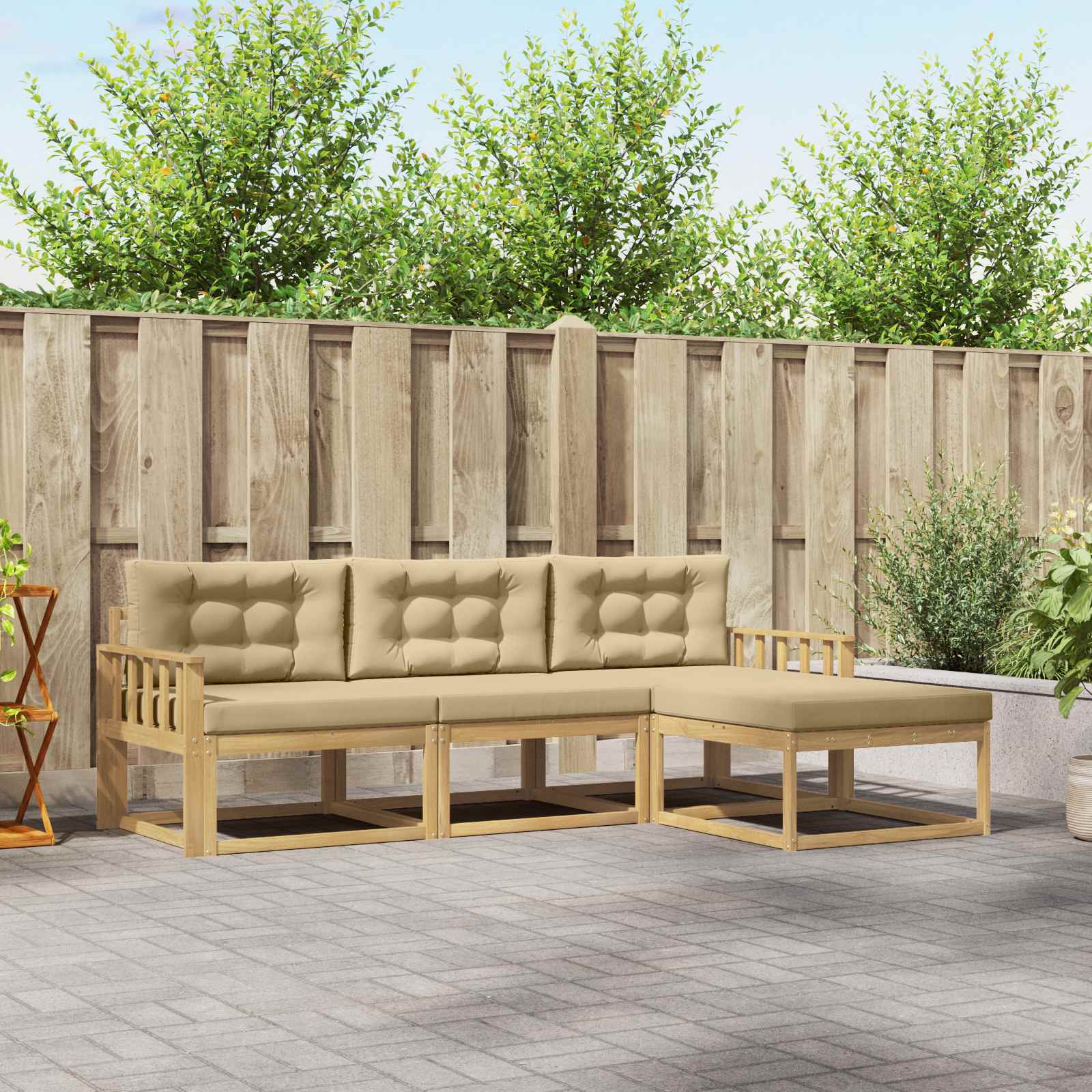 Outdoor-Sofagarnitur 4 stk. Weiß und Beige Polyester