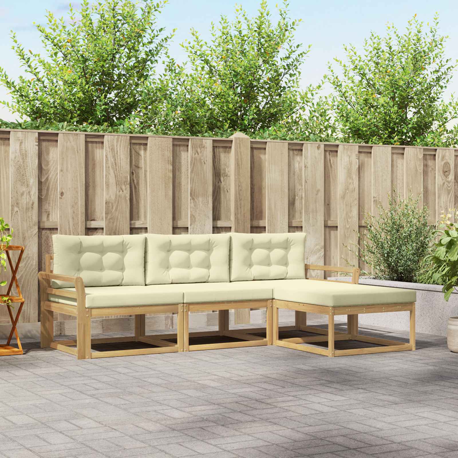 Outdoor-Sofagarnitur 4 stk. Weiß und Creme Polyester