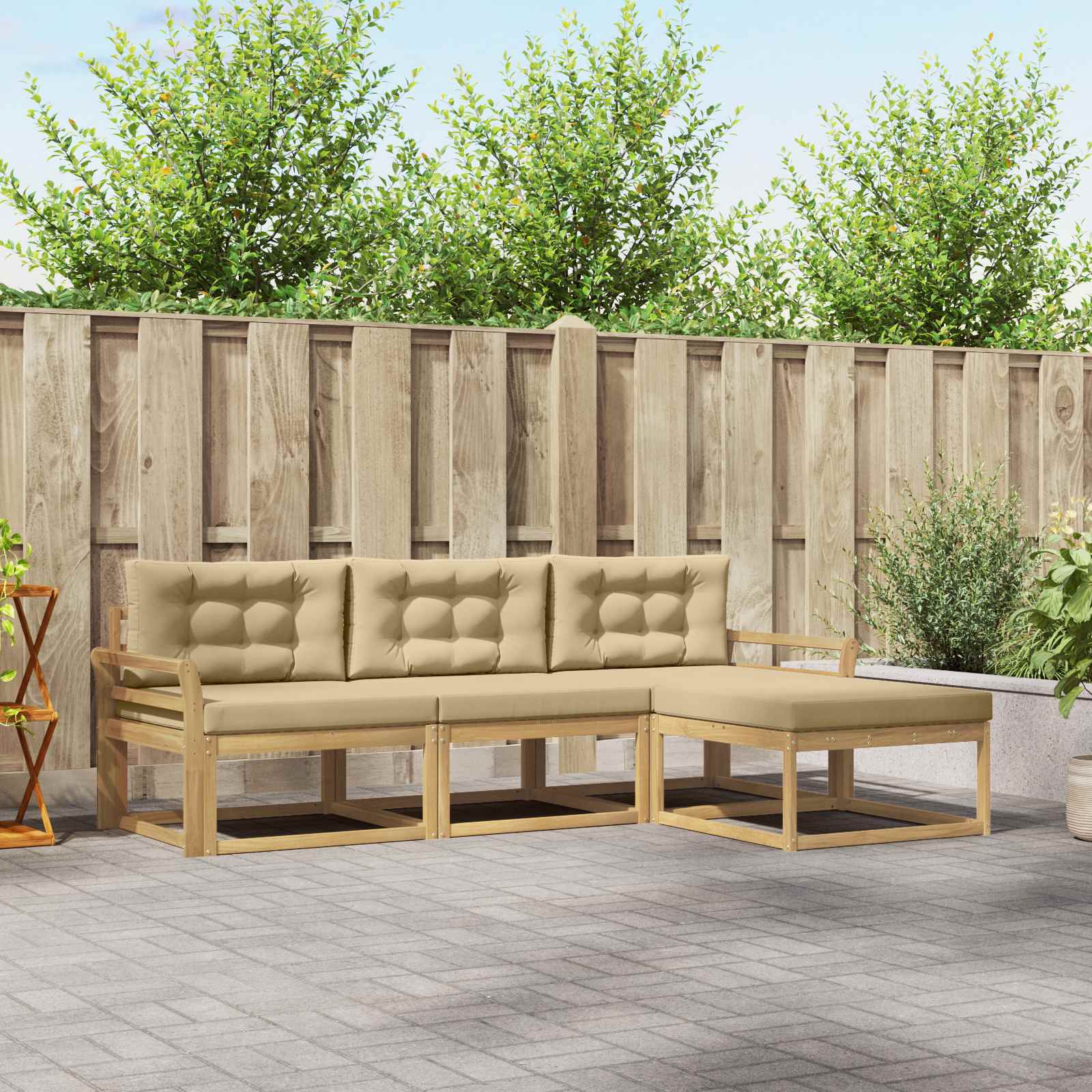 Outdoor-Sofagarnitur 4 stk. Weiß und Beige Polyester