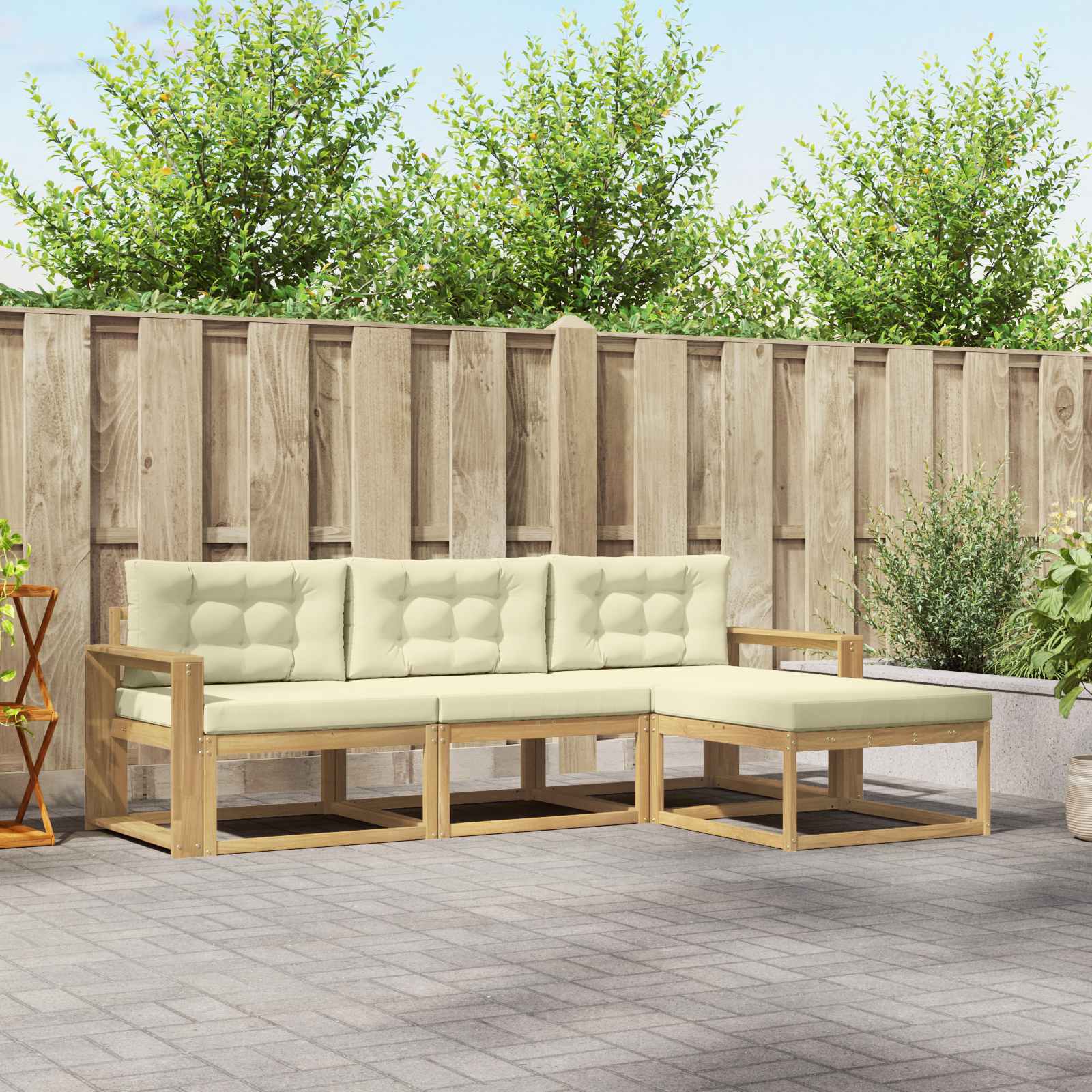 Outdoor-Sofagarnitur 4 stk. Weiß und Creme Polyester