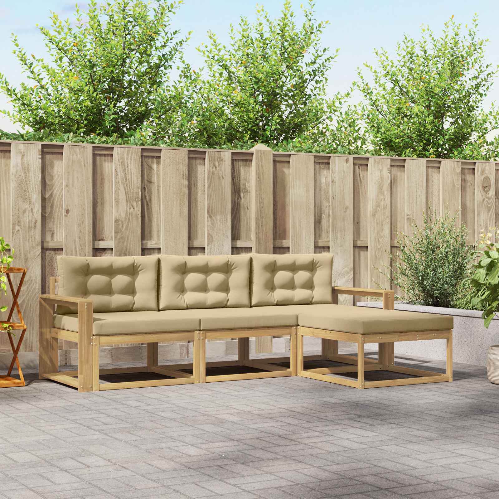 Outdoor-Sofagarnitur 4 stk. Weiß und Beige Polyester