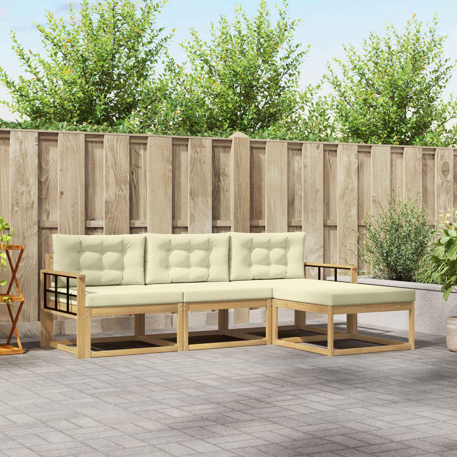 Outdoor-Sofagarnitur 4 stk. Weiß und Creme Polyester
