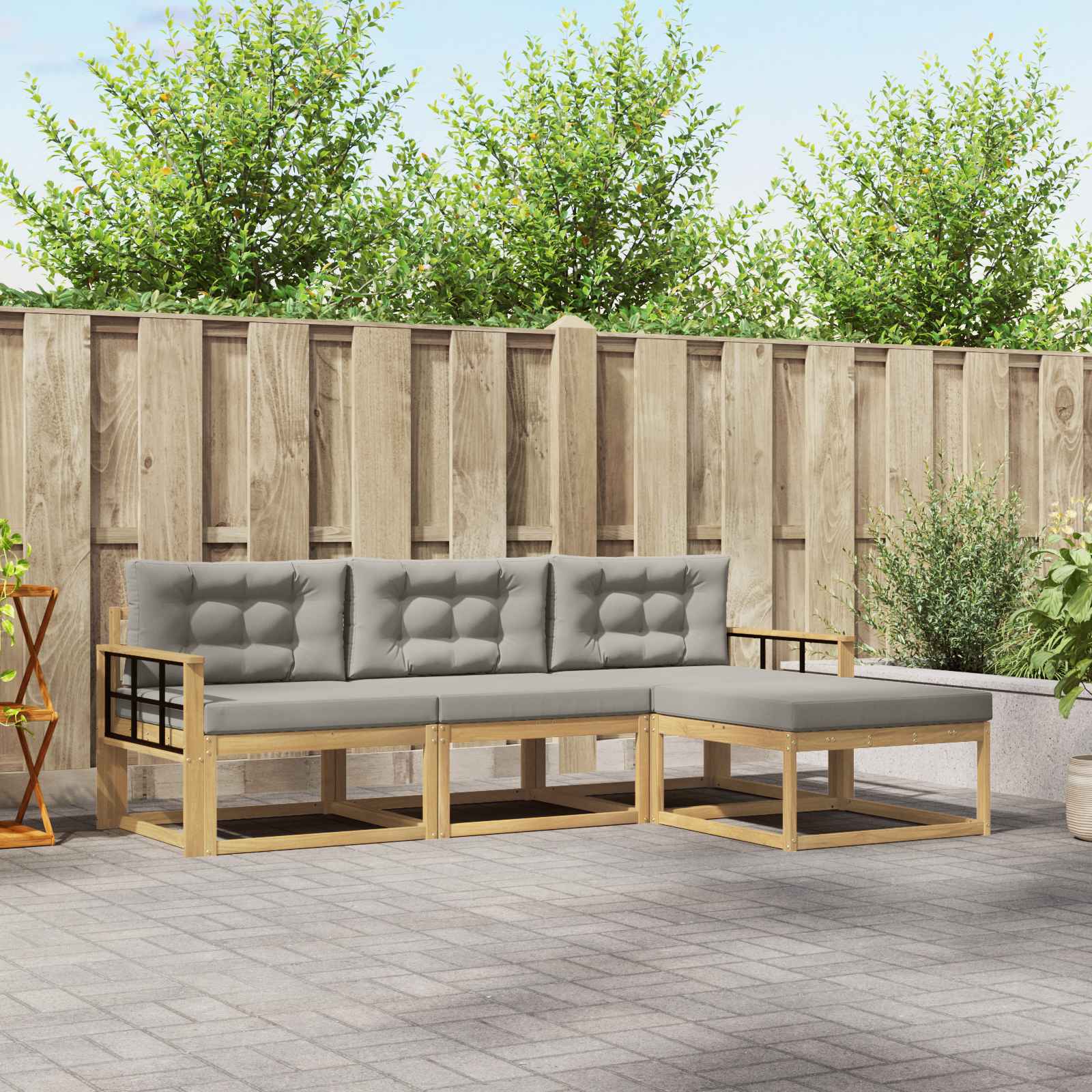 Outdoor-Sofagarnitur 4 stk. Weiß und Hellgrau Polyester