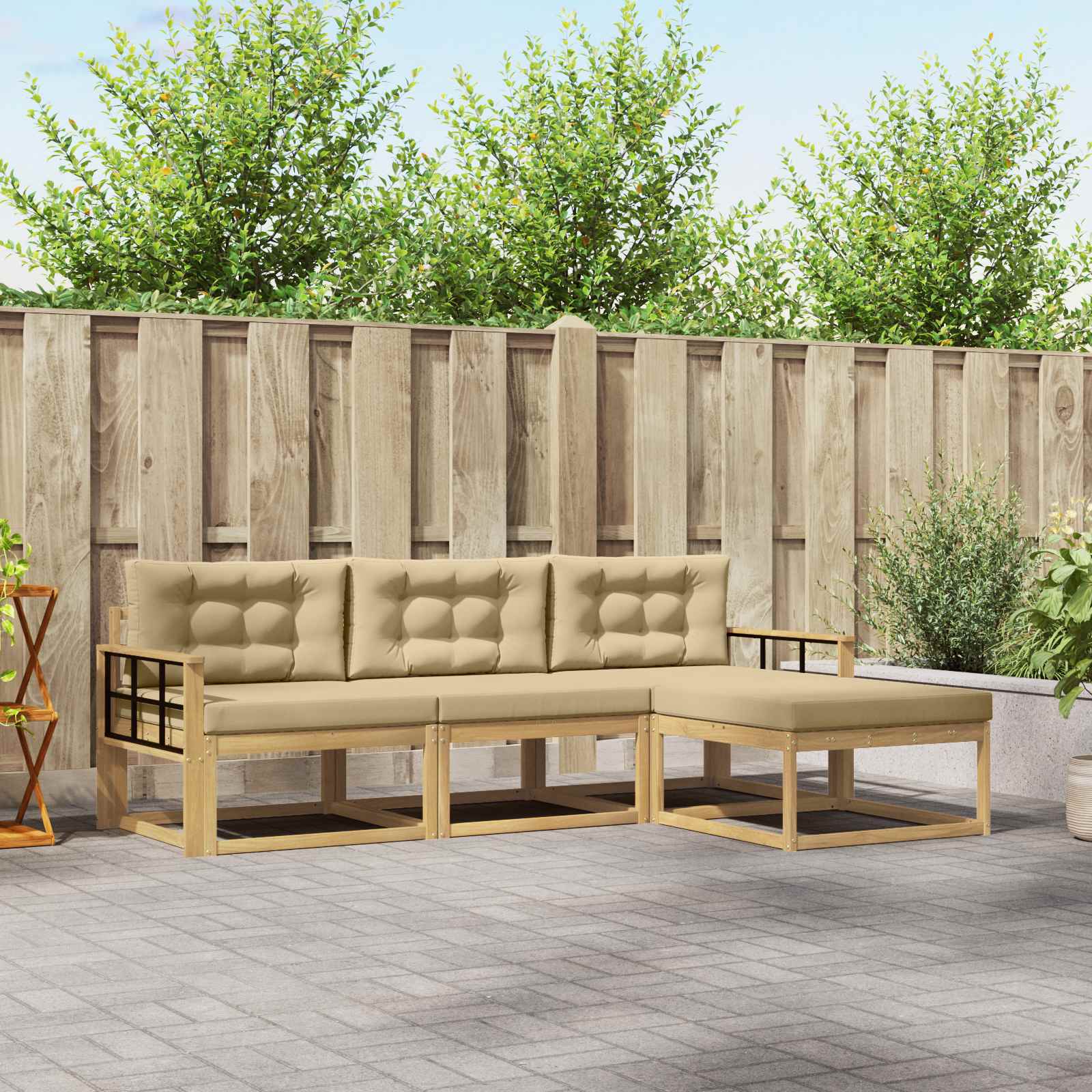 Outdoor-Sofagarnitur 4 stk. Weiß und Beige Polyester