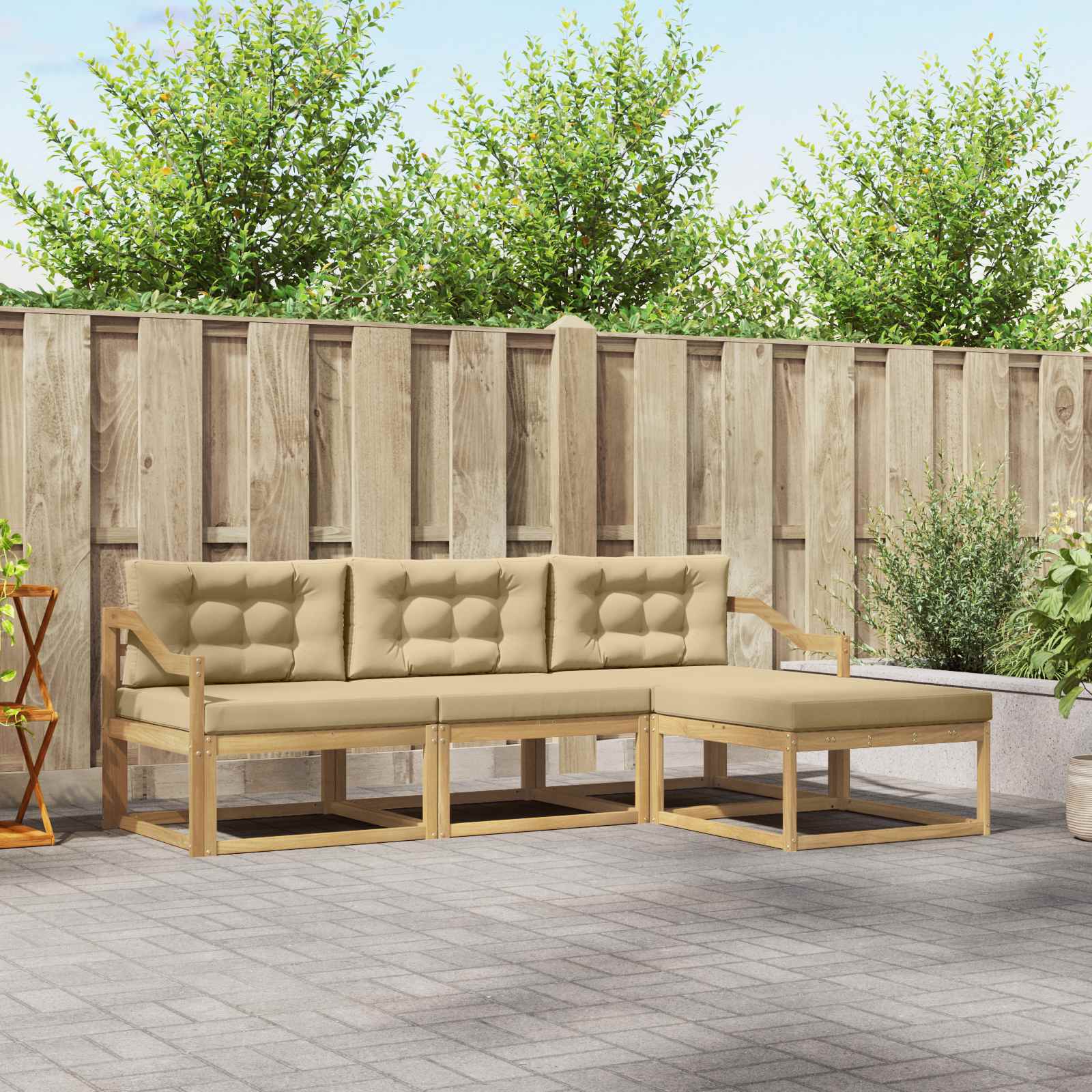Outdoor-Sofagarnitur 4 stk. Weiß und Beige Polyester