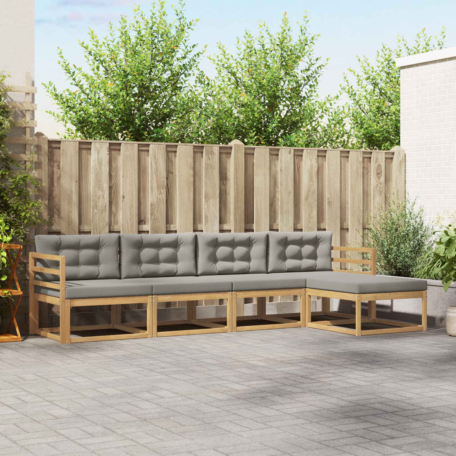 Outdoor-Sofagarnitur 4 stk. Weiß und Hellgrau Polyester
